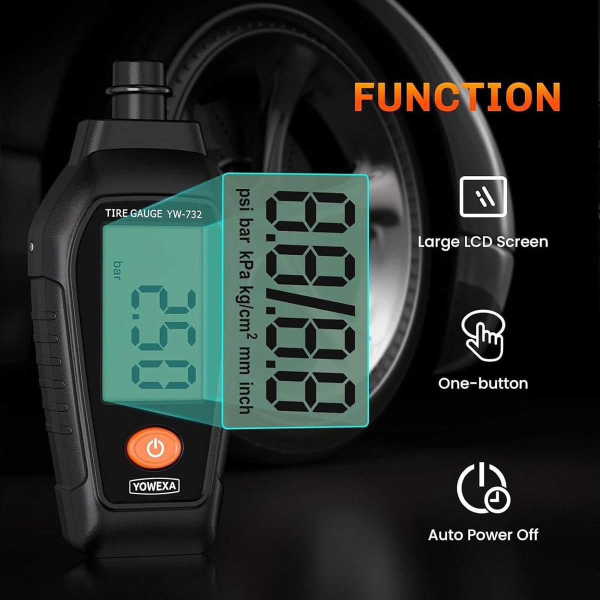 Digital Tire Pressure Gauge with LCD Display Tire Treads Depth & Pressure Meter Easy to Use for Car Motorcycle & Bike