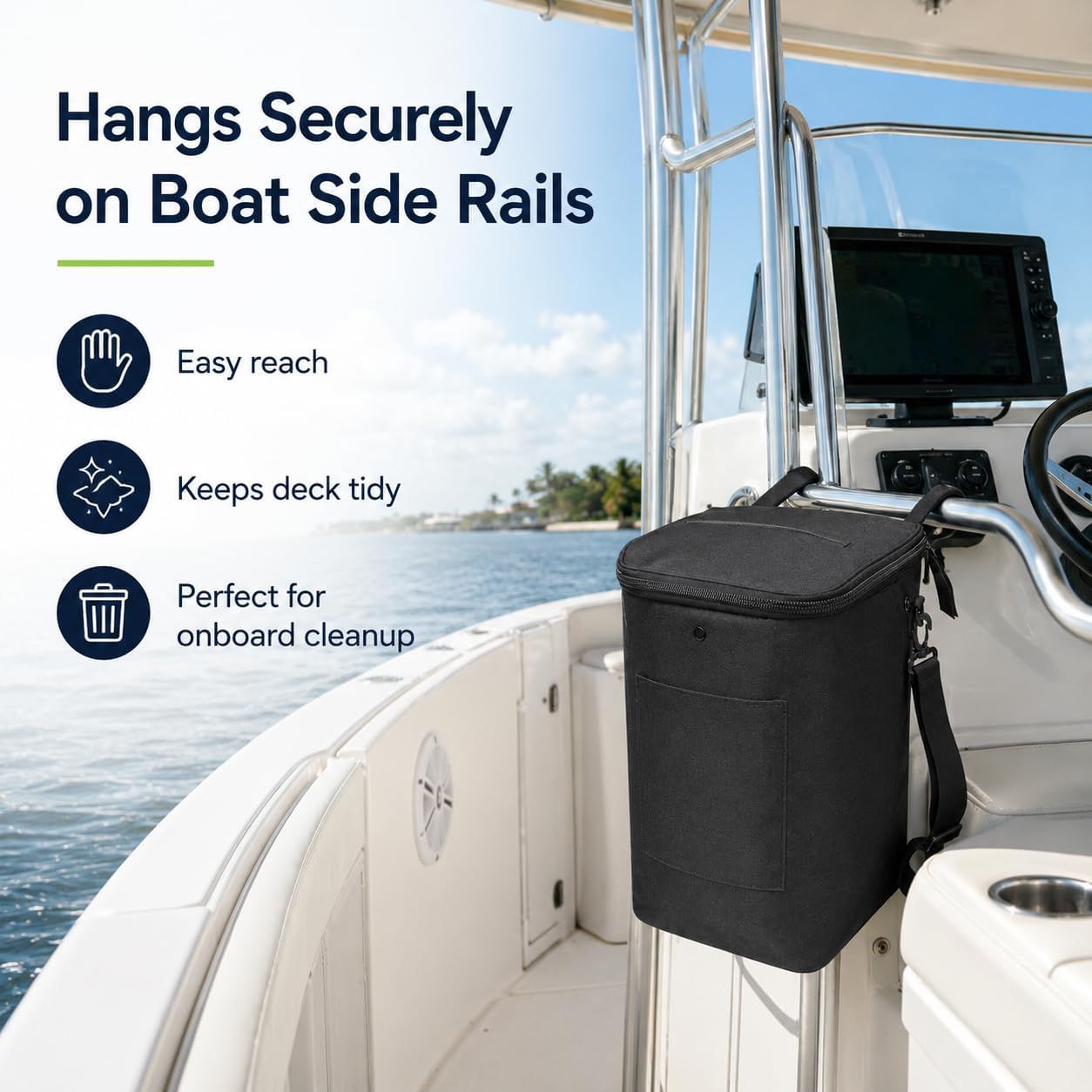 Boat Trash Can, Portable Boat Trash Bag, Reusable Garbage Bag, Easy to Install & Clean, 3.96 Gallons Multi-Purpose Boating Equipment Accessories