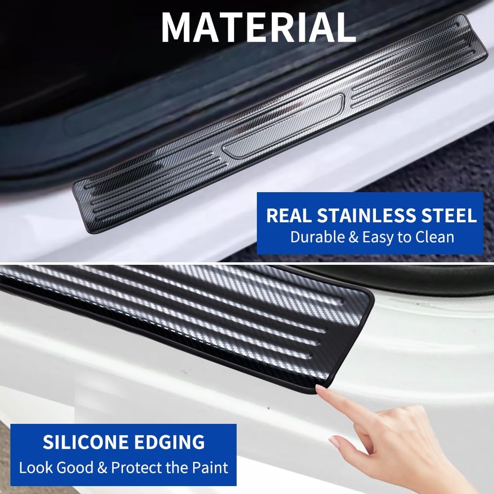 for Honda CRV CR-V Accessories Accessory, for Honda CRV CR-V Accessories 2026 2025 2024 2023, Door Sill Protector Protectors Trim, Door Entry Guard, Stainless Steel, Carbon Fiber, 4Pcs