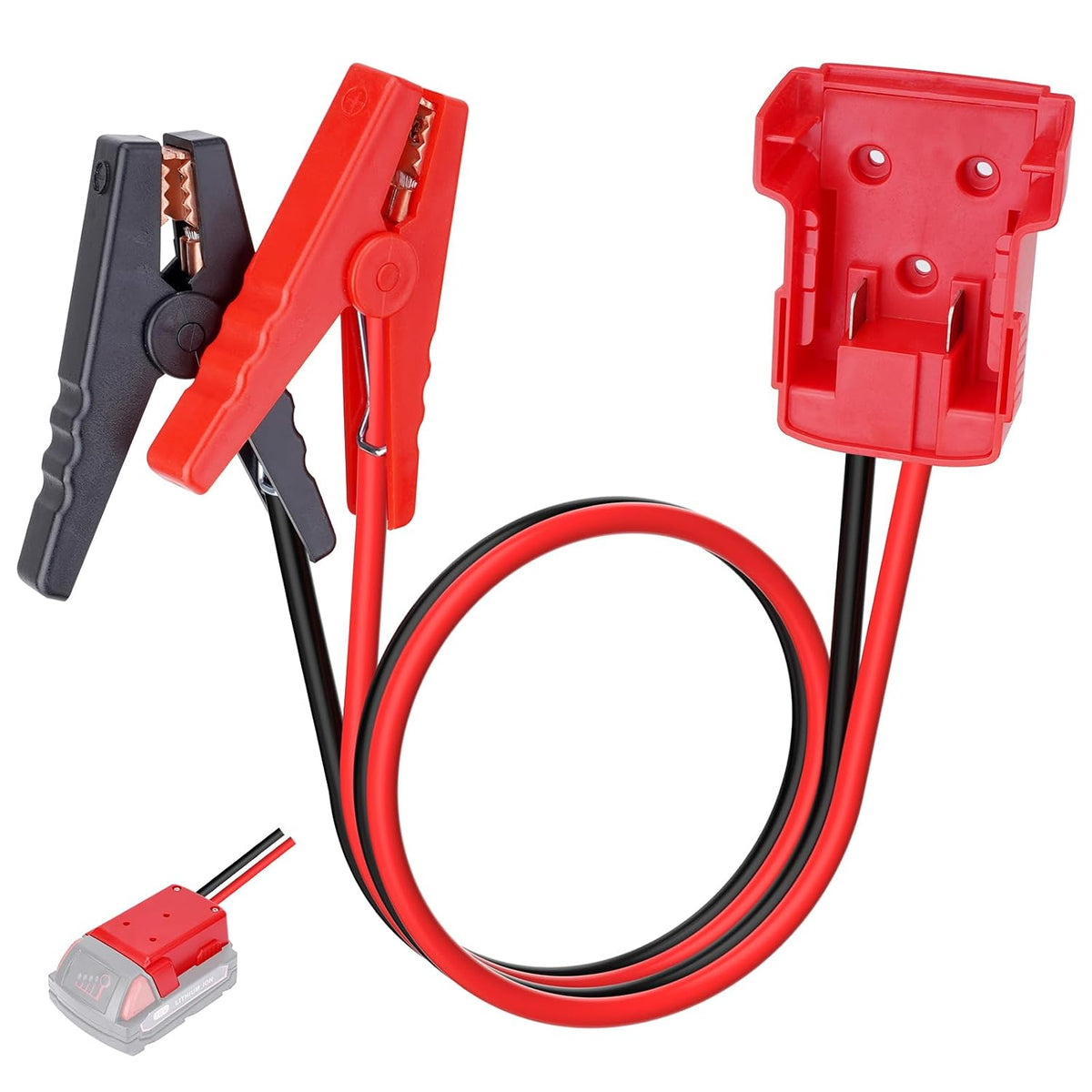 Jumper Cables with Alligator Clips Compatible with Milwaukee M18 18V Battery, 2ft 8AWG Silicone Wire Jumper Starter Clamps, Automotive Booster Cable for Jump Starting Car Using Tool Battery