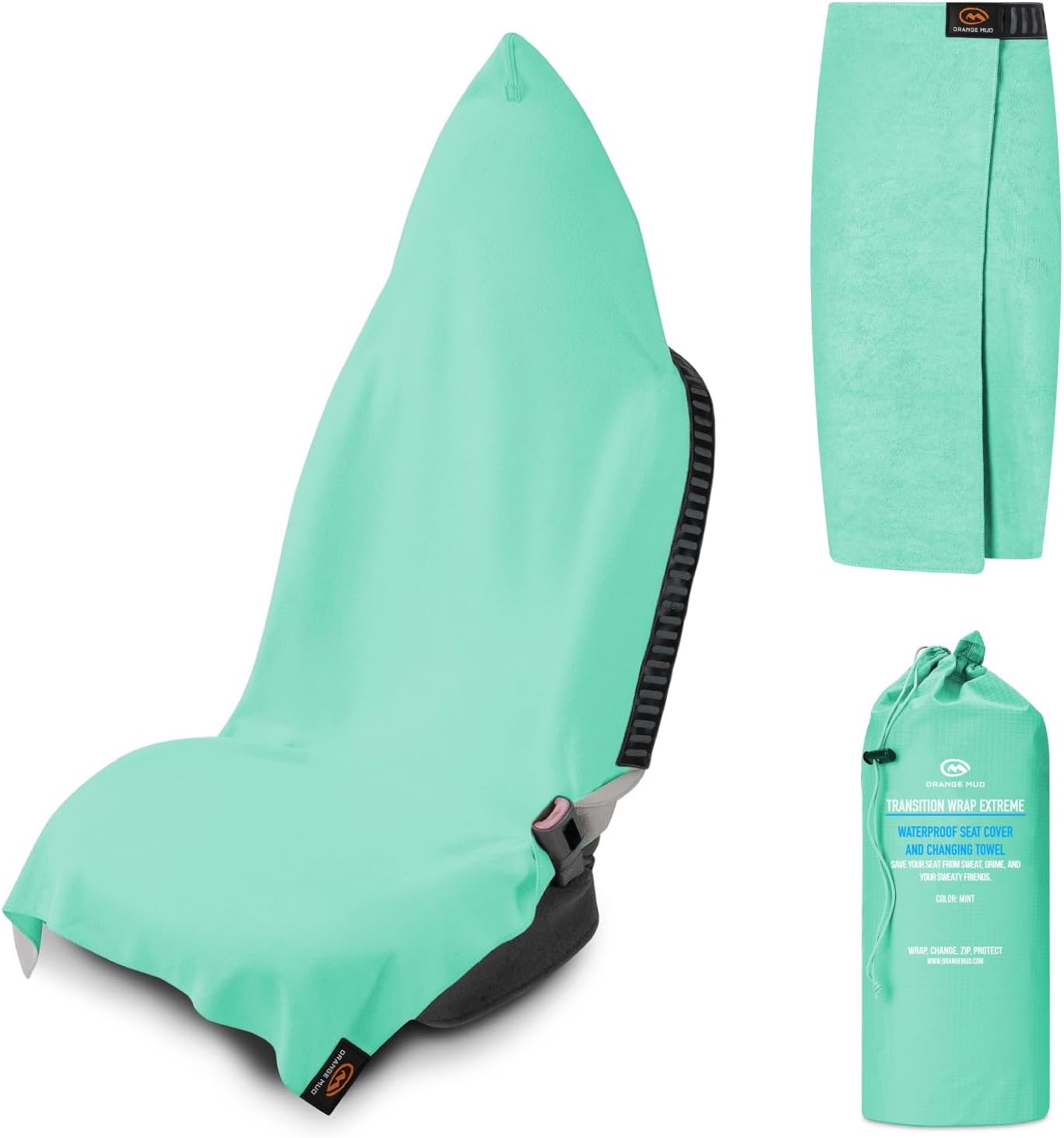 Orange Mud Transition Wrap Extreme – Mint Waterproof Car Seat Cover & Changing Towel – Secure Wrap for Runners, Cyclists, Triathletes, Gym-Goers – Quick-Dry, No-Slip Fit, Machine Washable