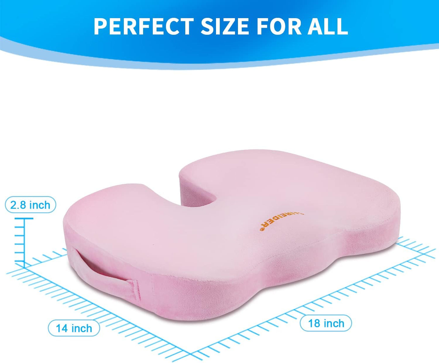 SAIREIDER Office Chair Cushion, Car Seat Cushion, Memory Foam Coccyx Cushion Pads for Tailbone Pain, Sciatica Relief Pillow, Correct Sitting Posture (Pink)
