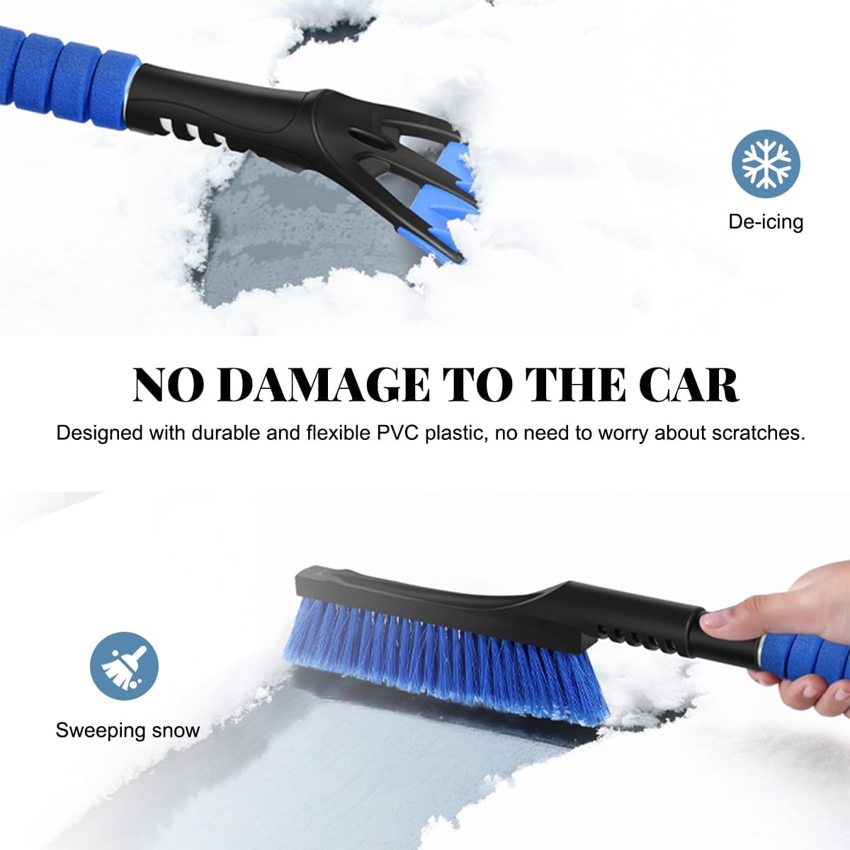 Wevdn 25" Snow Brush and Ice Scraper for Car Windshield, Detachable Snow Scrapers with Ergonomic Foam Handle, 2 in 1 Snow Scraper and Ice Shovel, Winter Snow Removal Accessories for Car (Blue)