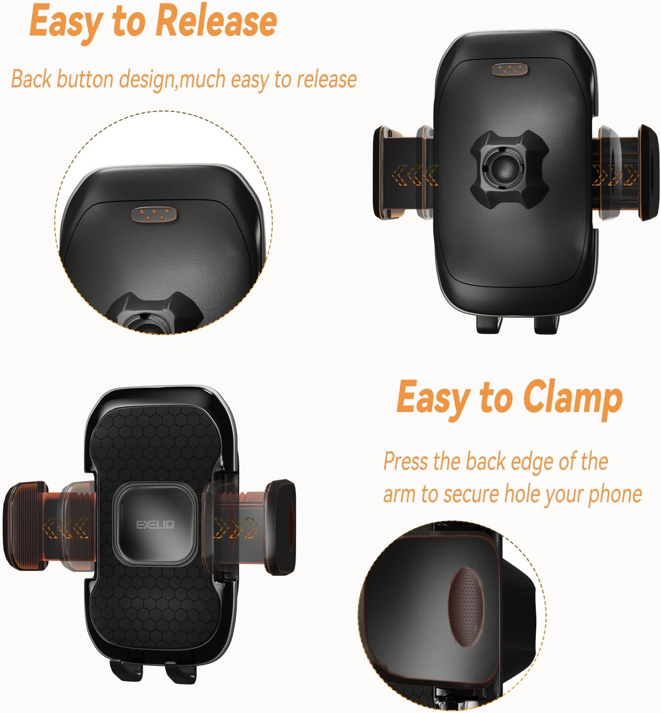 EXELIQ Cup Holder Expander with Phone Mount for Car, 2-in-1 Adjustable Cup Holder Fits Large Bottles, Tumblers & Fast Food Drinks, Universal Phone Mount 360° Rotating Arm for 4.7–7" Phones