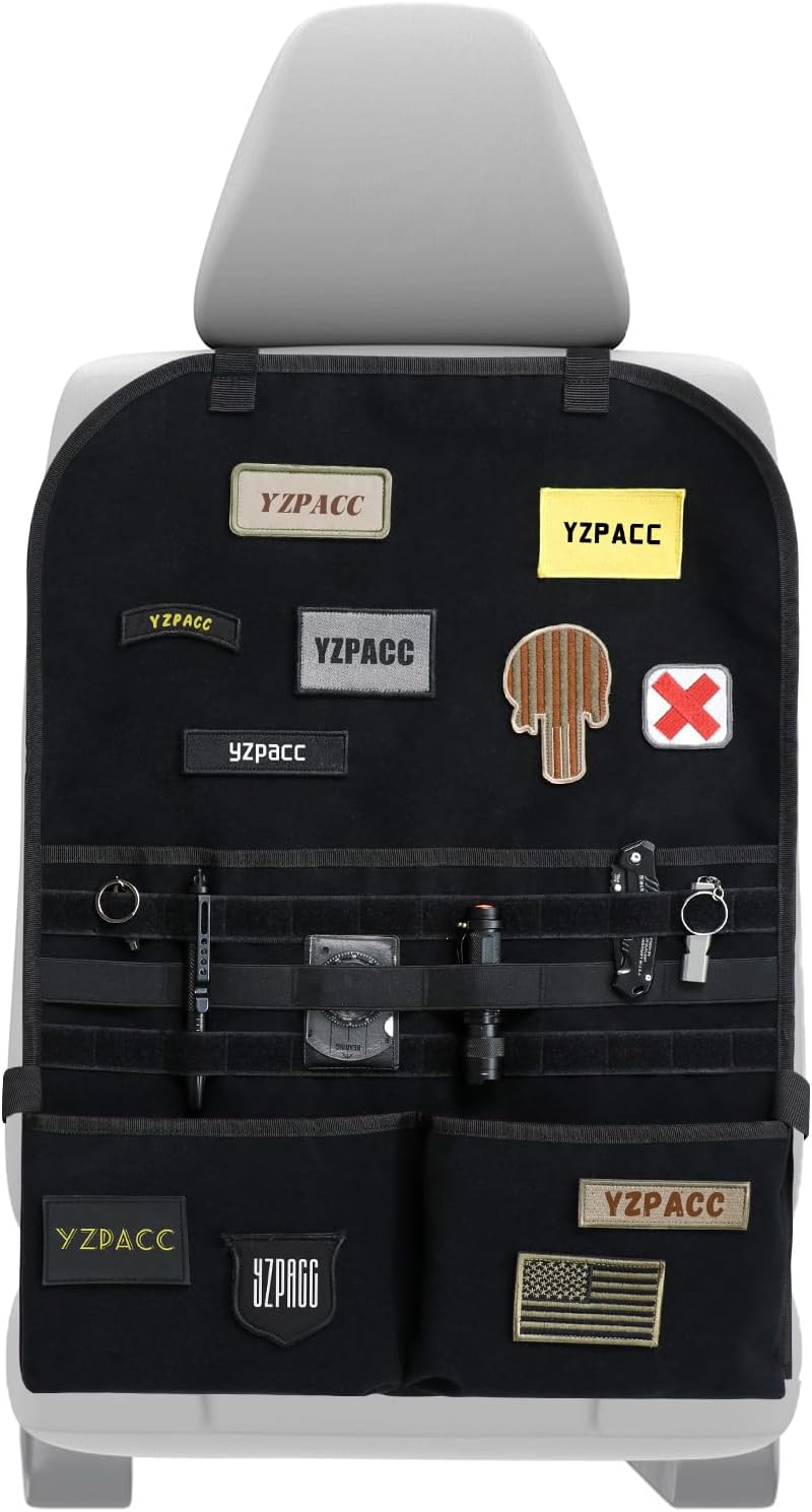 Universal Tactical Patch Display Board Hook & Loop Panel and Tactical MOLLE Seat Organizer for Trucks/SUVs