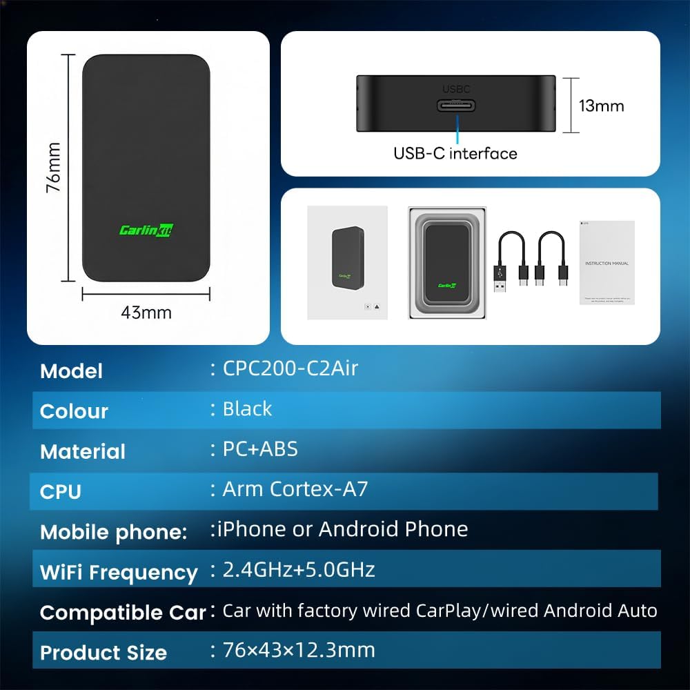 Carlinkit 5.0 Android Auto & Wireless CarPlay Adapter,Plug & Plug, Two Channel Connection, Online Update,for Cars with OEM Android Auto & Wired CarPlay (2016-2026), 10s Auto-Connect
