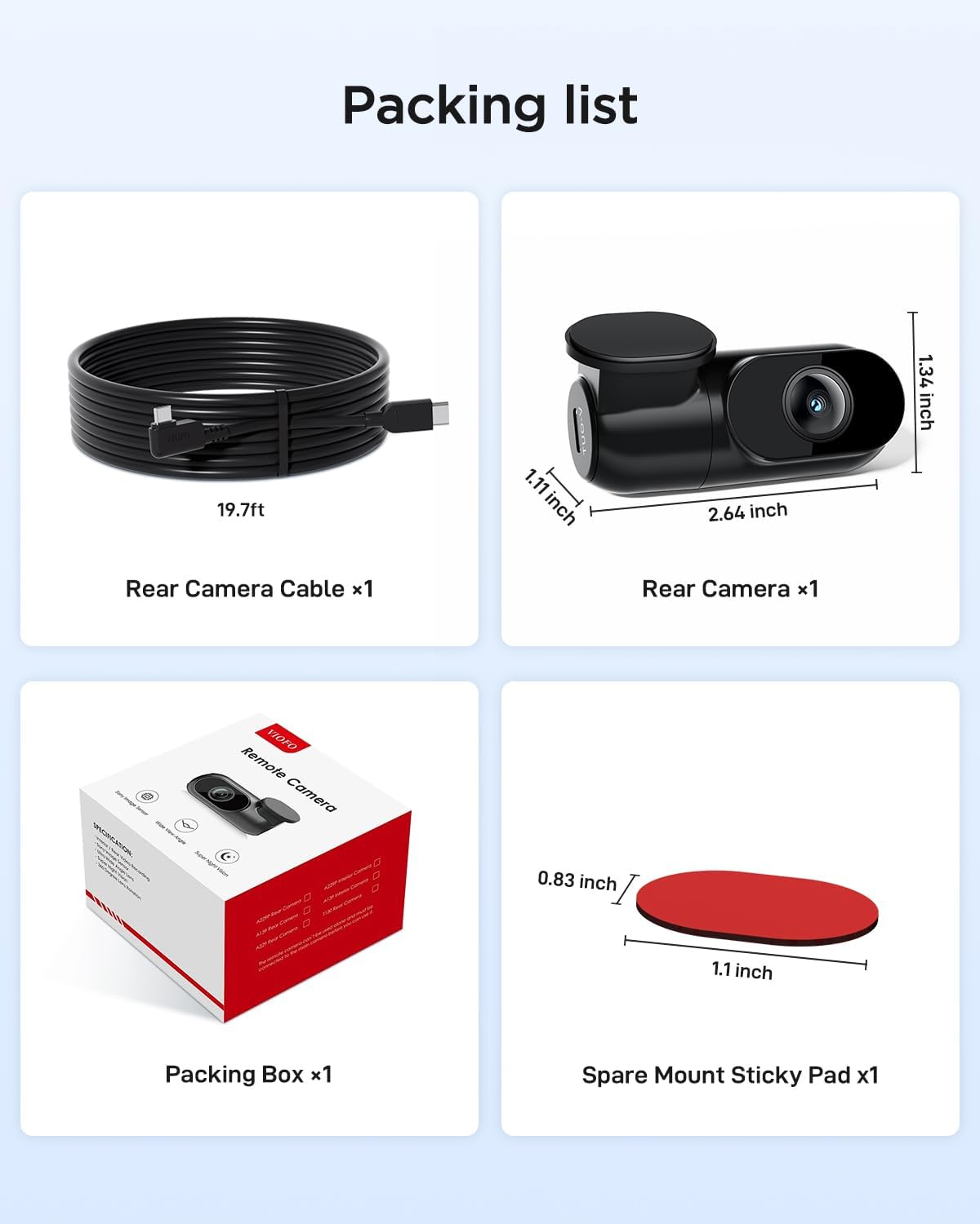 VIOFO RE200 Rear Camera for A229 Pro/Plus, 6M(19.7ft) Rear Cable Included