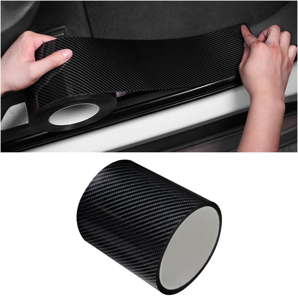 Car Door Edge Protector, 3.94" x 33FT Carbon Fiber Anti-Collision Door Entry Sill Guard Scratch Cover, Auto Threshold Paint Scuff Plate Protection Film, Universal for Vehicles