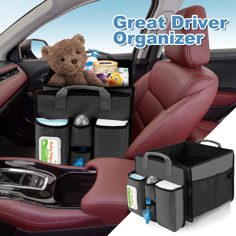 Collapsible Trunk Organizer &amp; Diaper Changing Station, Baby Diaper Caddy Organizer with Movable Dividers, Easy-to-Reach for Back Seat Travel Car Organizer, Waterproof Car Trunk Organizer Groceries