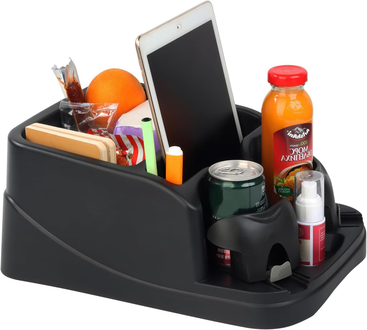 Center Console Organizer,Automotive Consoles Organizers and Storage with 2 Adjustable Cup Holders,Back Bench and Front Seat or Floor Middle Console Universal for Car Truck RV Van SUV (Black)