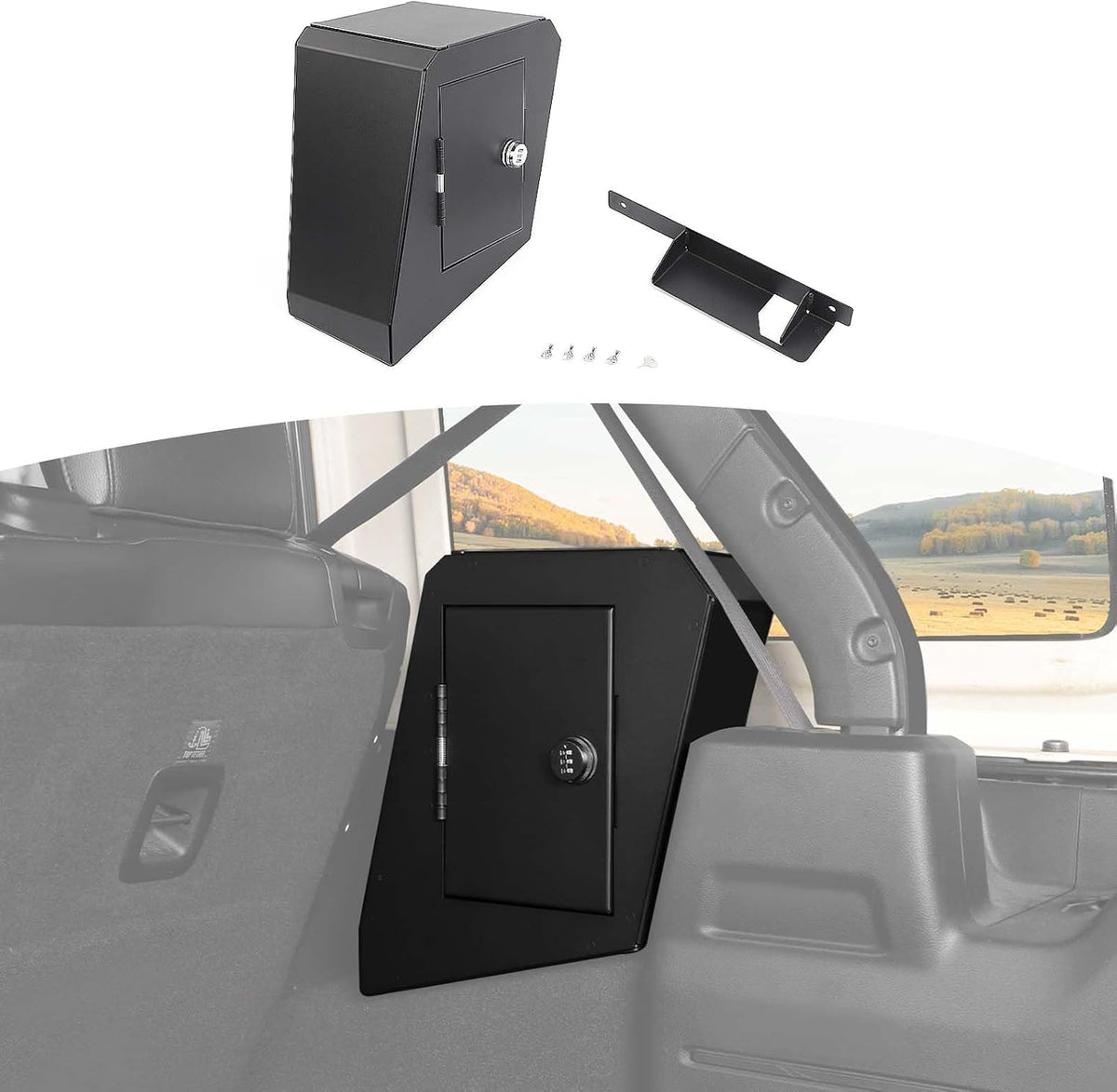 for Jeep JLU Right Side Trunk Safe Box with Security Lock for Jeep Wrangler JLU 2018-2023 4DR without Trunk Speaker Black Metal Storage Accessories