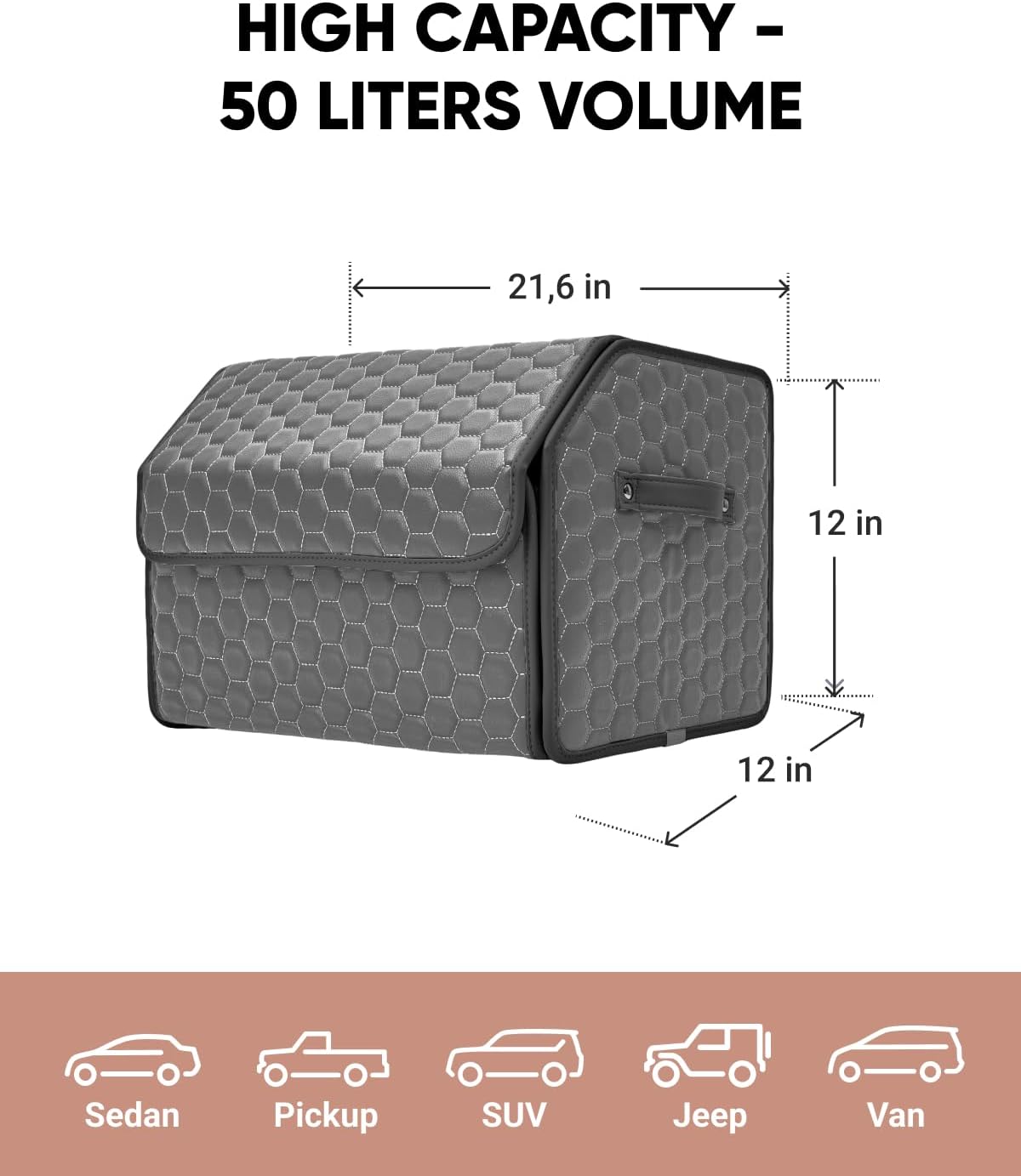Owleys Foldable Trunk Organizer For Car - Trunk Organizers Car Storage - Collapsible Auto Trunk Organizer With Lid - Small And Large Cargo Organizer - Trunk Organization (Gray 21)