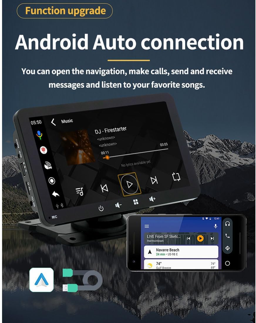 Portable Wireless CarPlay and Android Auto Screen for Car, 7" HD Touch Screen Car Stereo with Mirror Link/Bluetooth/Backup Camera Input/AUX/FM Transmitter for Cars, Trucks, SUVs
