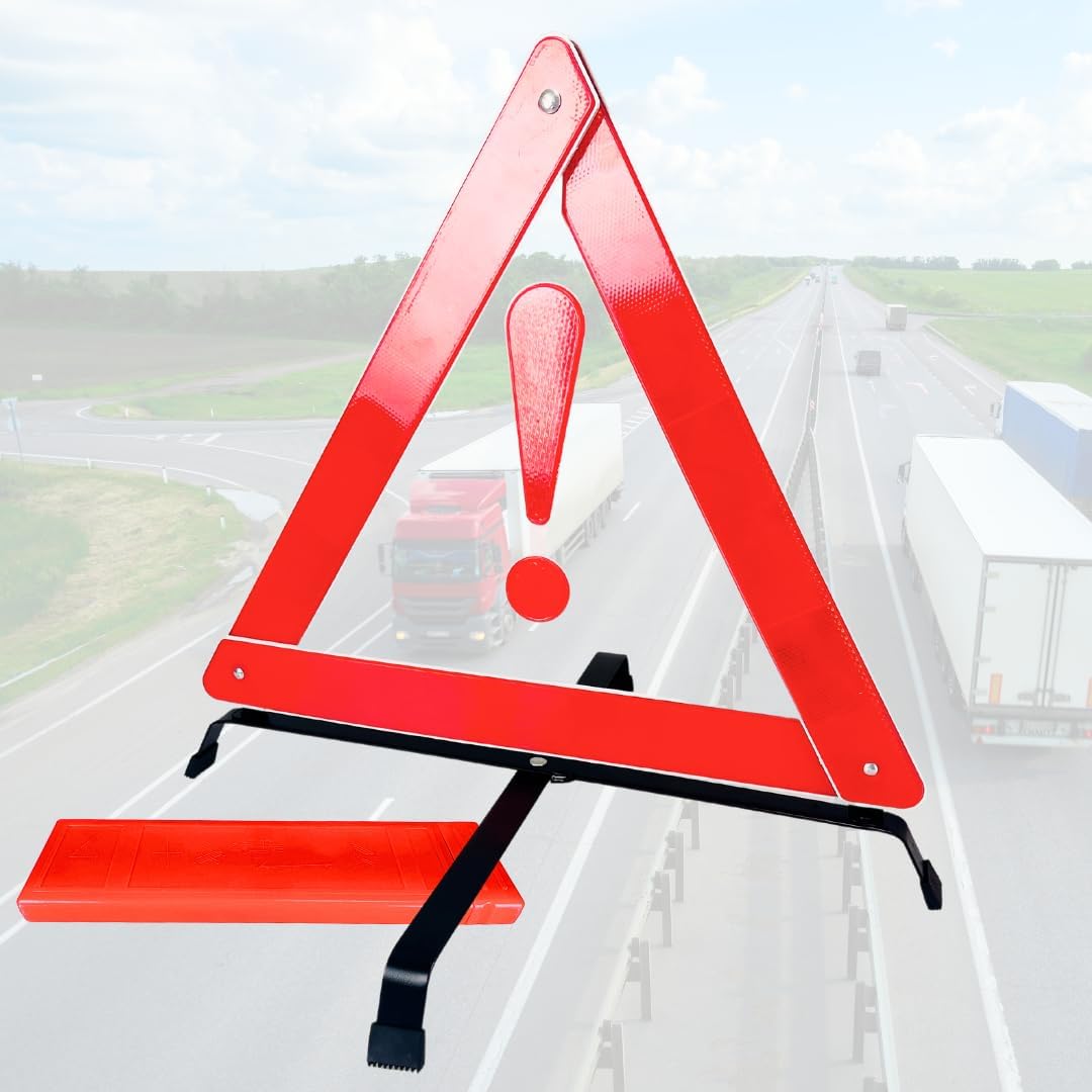 3 Piece Reflective Road Safety Triangle with Warning Exclamation Point | High Visibility and Durable Construction || Foldable and Comes with Case