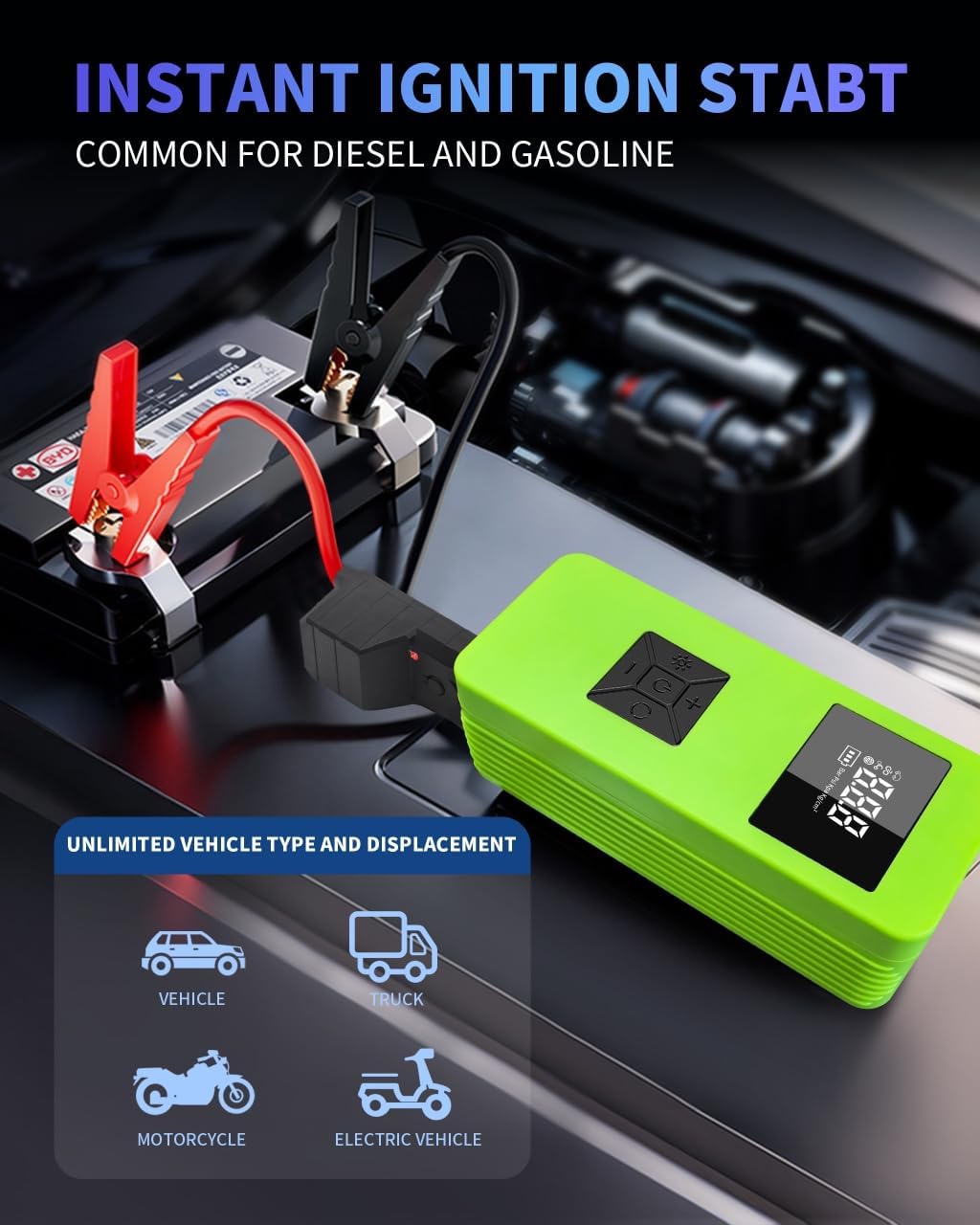 6000A Portable Jump Starter, 150PSI Air Compressor for 6.0L Gas/3.0L Diesel