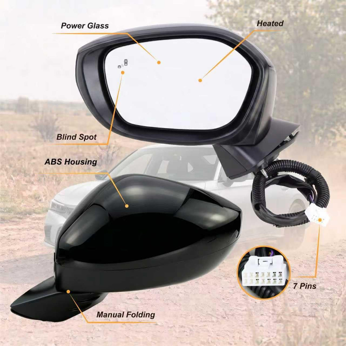 Left Driver Side Mirror Fits 2022-2026 HONDA CIVIC Sedan/Hatchback With Power Glass, Heated, Blind Spot Detection and Manual Folding Match to Crystal Black Pearl Replace HO1320351 (7 Pins)