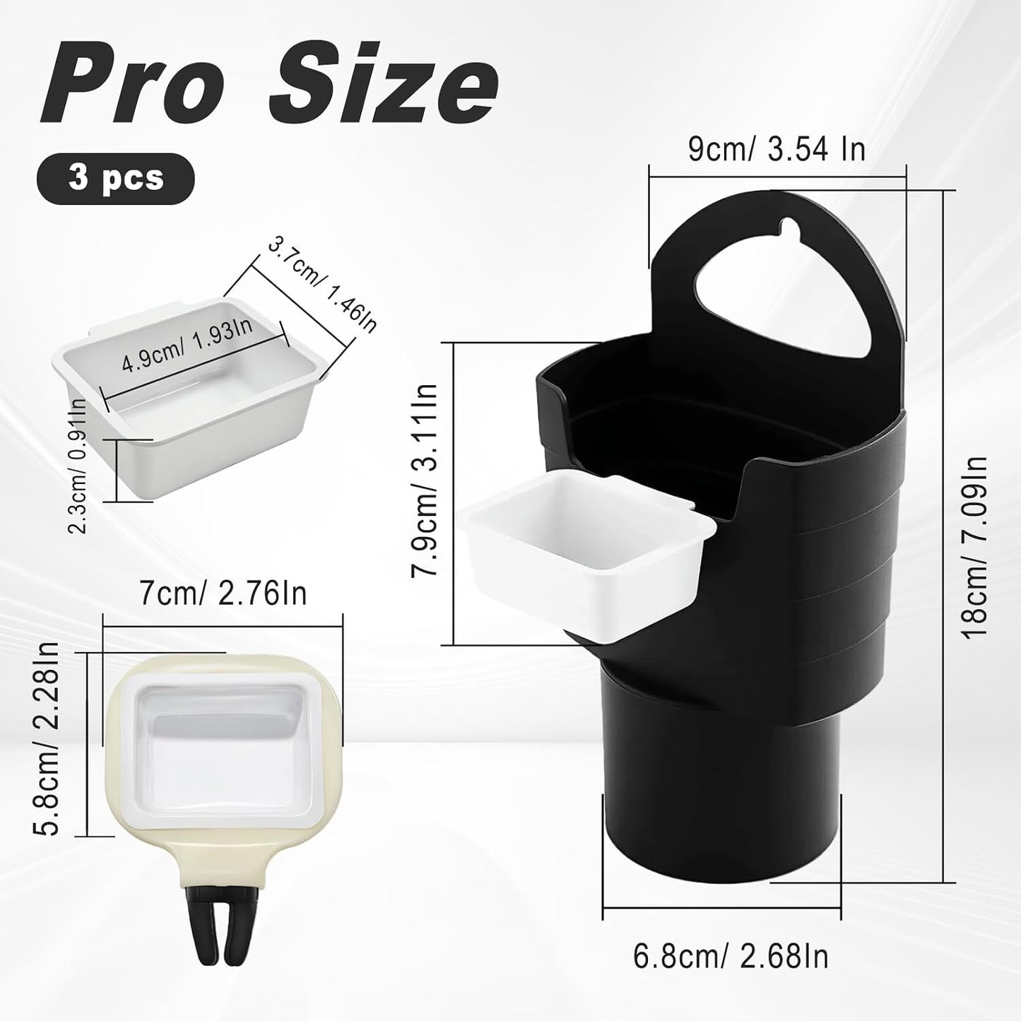 Car French Fry Holder with Cup Dip Tray, Car Sauce Holder with 2.68 Inch Base for Fast Food, Drink, Phone & Keys, Universal Interior Accessory for Vehicle, Truck, RV, Boat (Black)