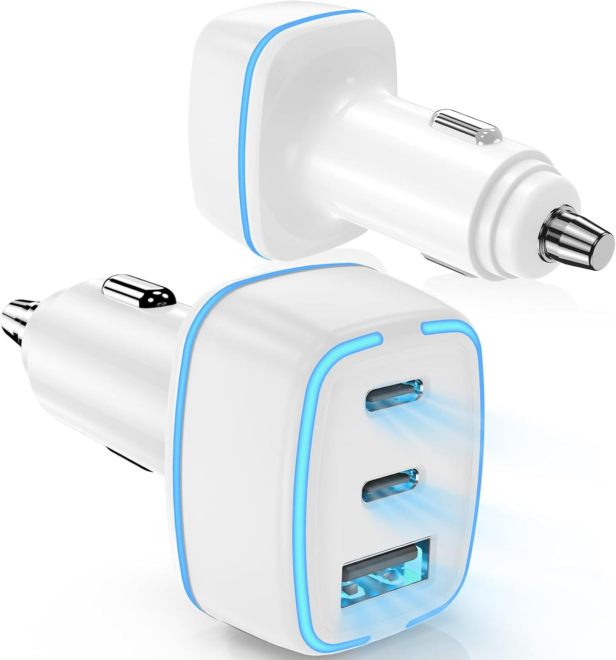 USB C Car Charger, 3 Port PD Super Mini Cigarette Lighter Adapter, 2Pack USB-C & A Fast Car Charging for iPhone 16/15 Pro Max, Galaxy S25/S24, iPad, Pixel, Android Phones,Travel Essentials for Men