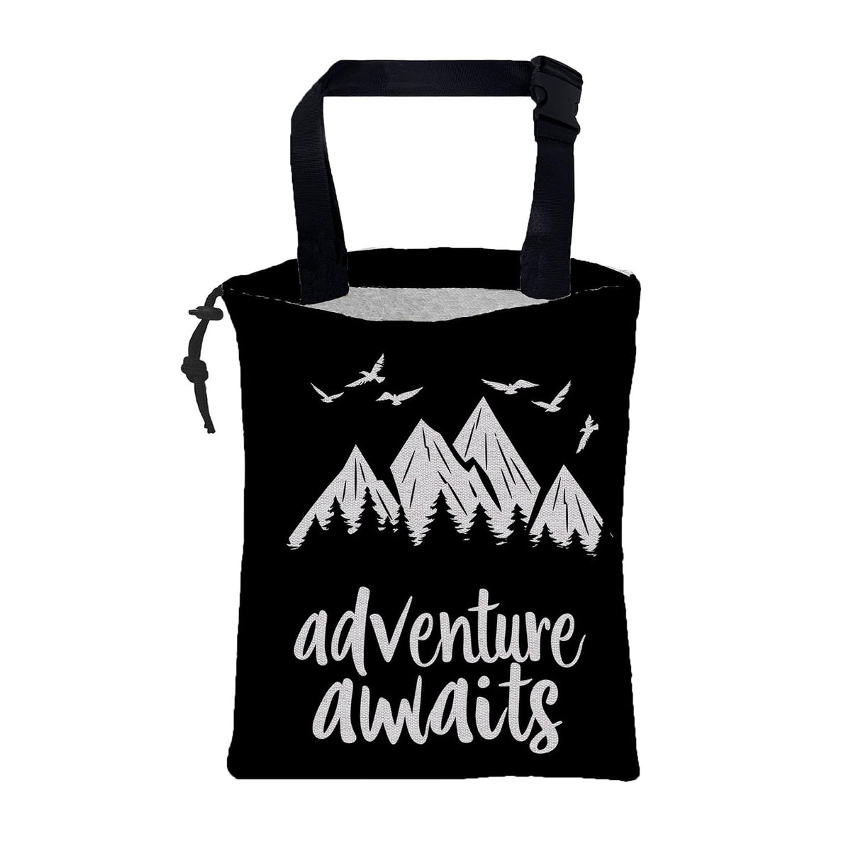 Adventure Awaits Car Garbage Bag Mountain and Bird Hanging Canvas Car Trash Bag Drawstring Car Back Seat Organizer for Car Back Front Seat Console with Adjustable Buckle