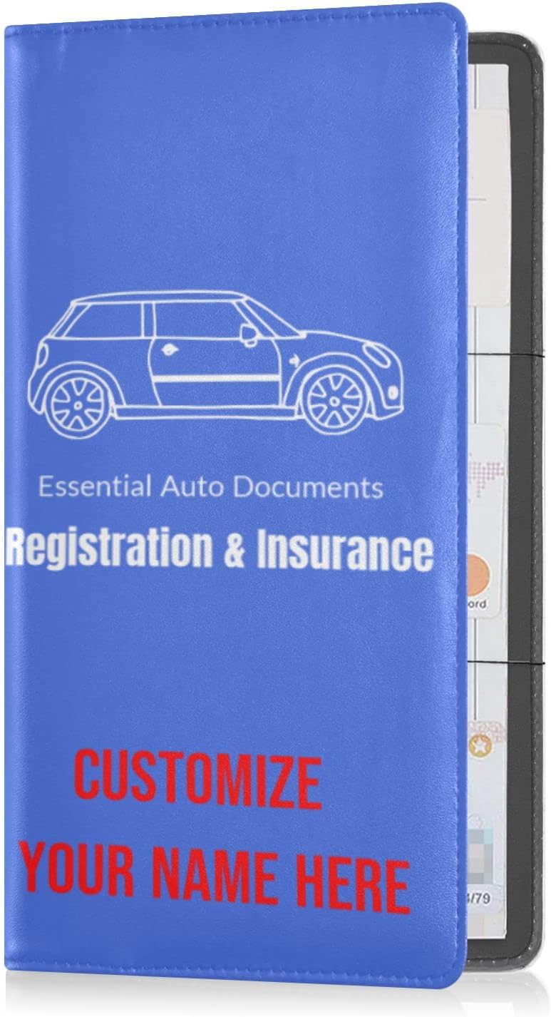Custom Car Registration and Insurance Card Holder Personalized Leather Glove Box Organize Men Women Wallet Accessories Case for Cards, Essential Document Driver License Royal Blue
