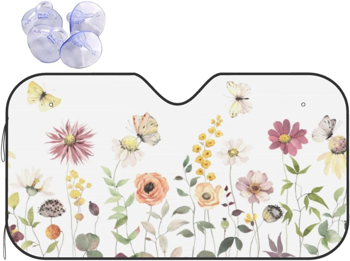 Flower Floral Butterfly Windshield Sun Shade Front Protector Folding Car Sun Visor Blocks Uv Rays Keeps Your Vehicle Cool
