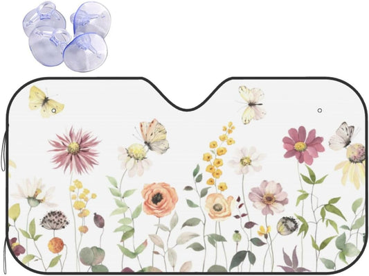 Flower Floral Butterfly Windshield Sun Shade Front Protector Folding Car Sun Visor Blocks Uv Rays Keeps Your Vehicle Cool