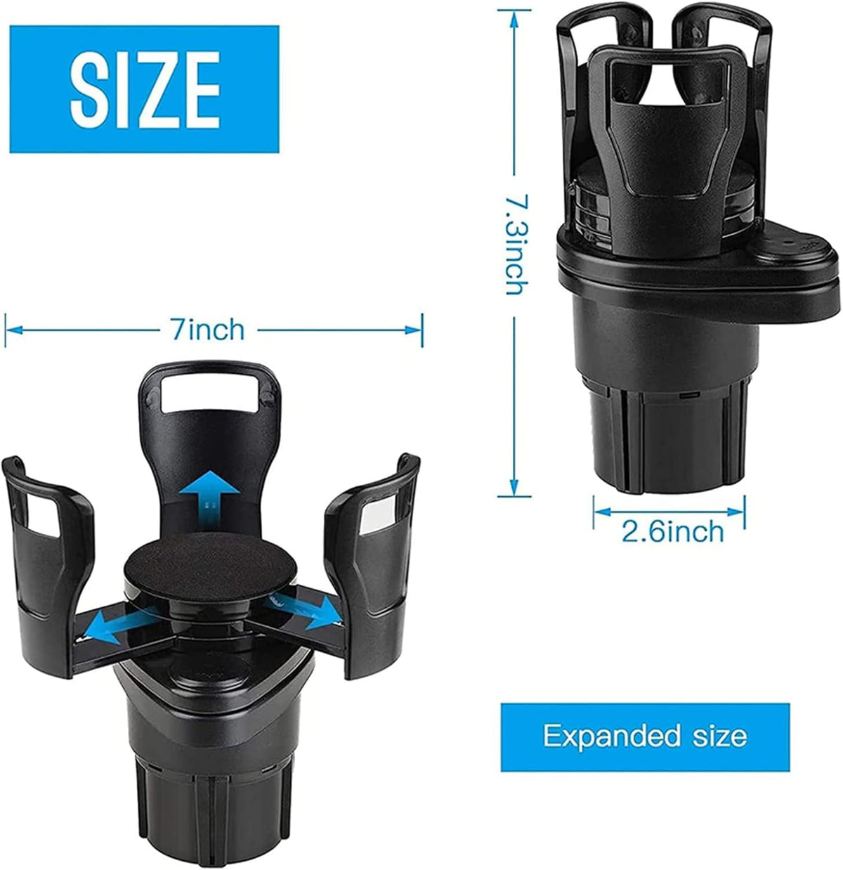 Cup Holder Multifunctional Adjustable 2in1 Car Seat Cup Holder Car Cup Holder Expander Adapter for Water Bottle Drink Coffee Food Storage (Matt Black)