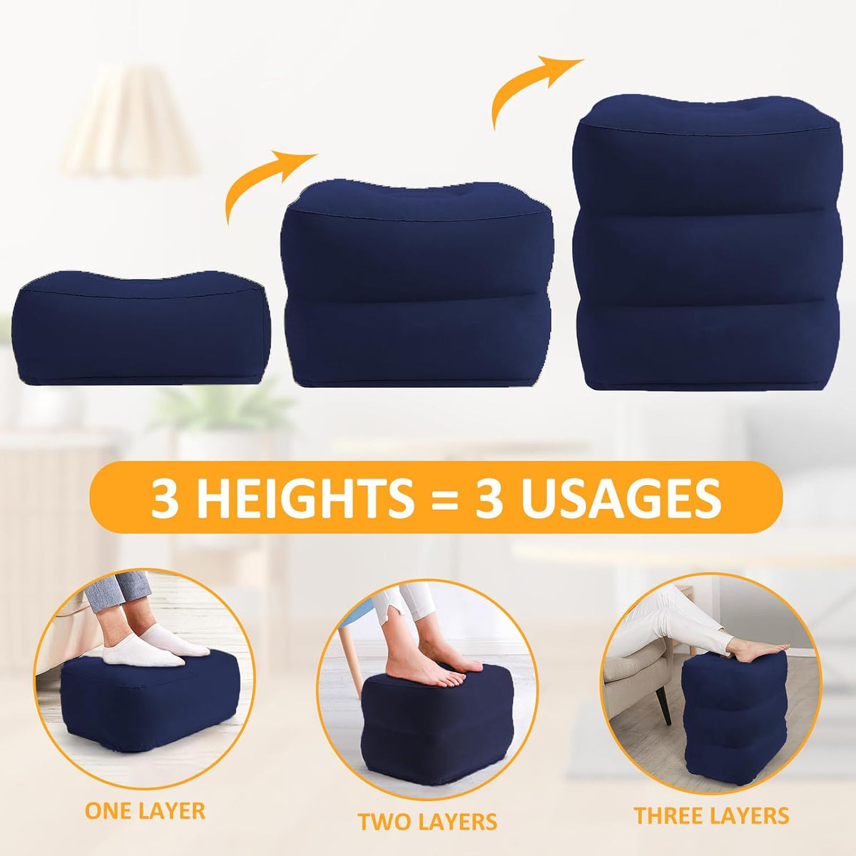 Inflatable Foot Rest Pillow for Travel - Adjustable Height Flight Foot Rest