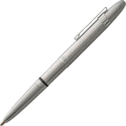 Fisher Space Pen Brushed Chrome Bullet Pen, Pressurized Ballpoint Pen, Compact Size, Writes Upside Down, Extreme Temperatures, Smooth Black Ink, Medium Point, Pocket Clip, Gift Box, Made in USA
