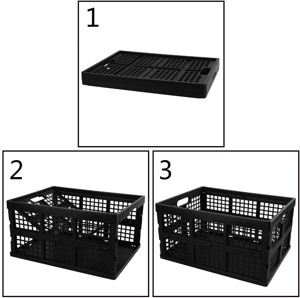 3-Pack Collapsible Crates, 30 L Folding Storage Baskets, Black | Folding Crate, Plastic Storage Baskets, Collapsible Storage Crates for Home Office and Outdoor Organizer