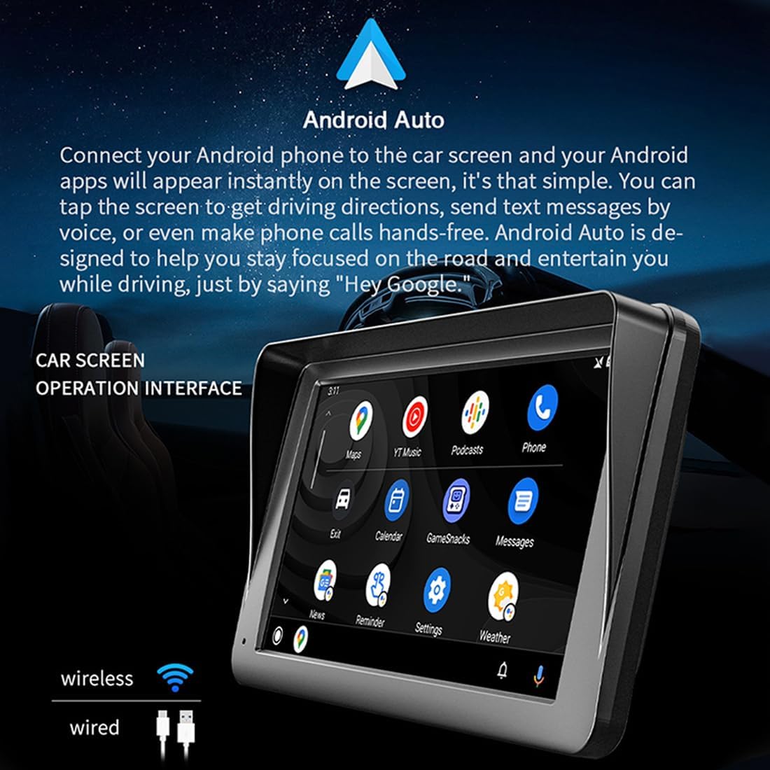 Carplay Screen for Car, 7" Wireless Carplay & Android Auto Portable Car Stereo with Mirror Link, GPS Navigation, Voice Control, Bluetooth/AUX/FM Transmitter, Plug & Play Car Play Screen