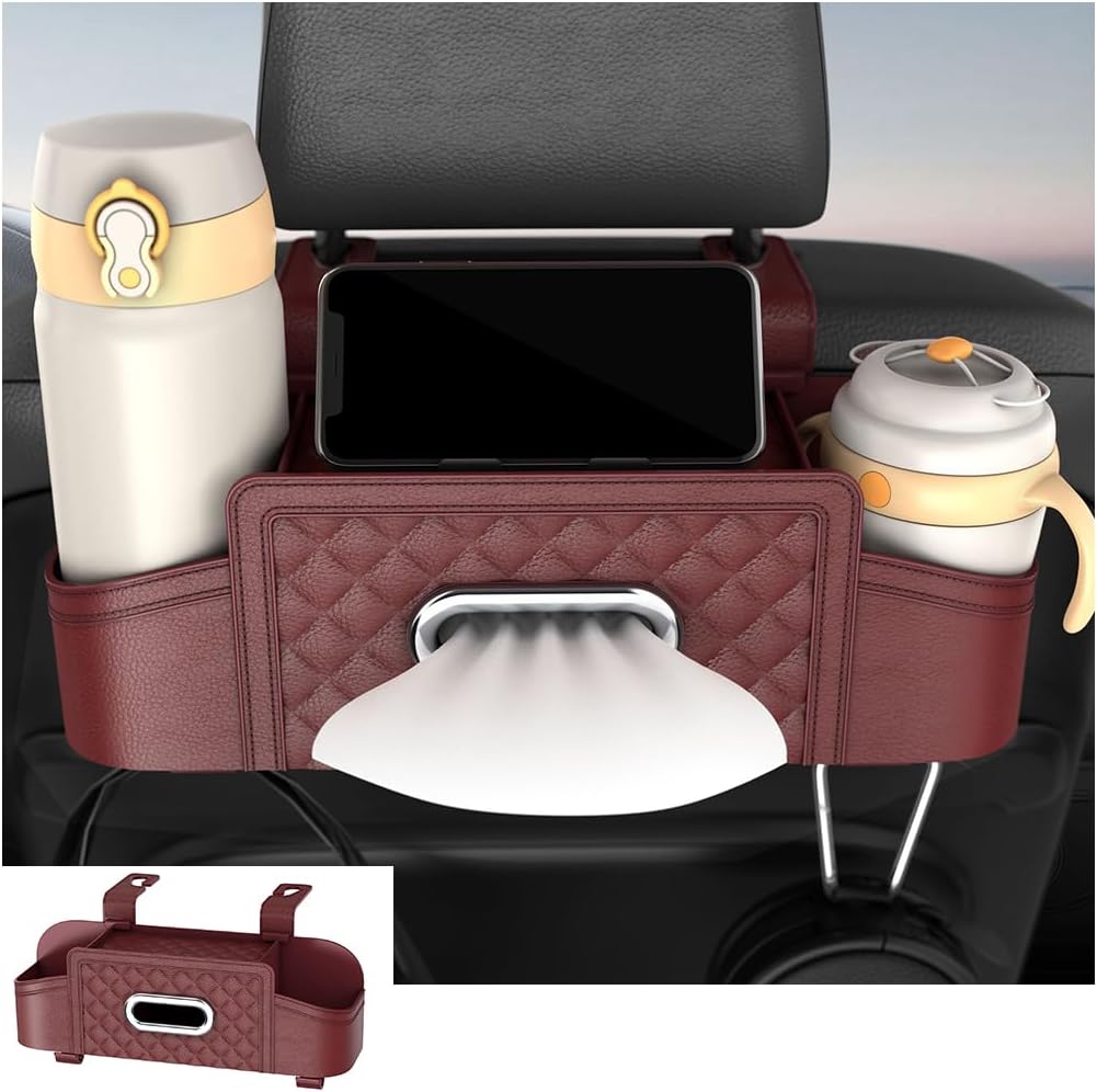 Mandark Headrest-Mounted Backseat Organizer with Cup Holders, Black