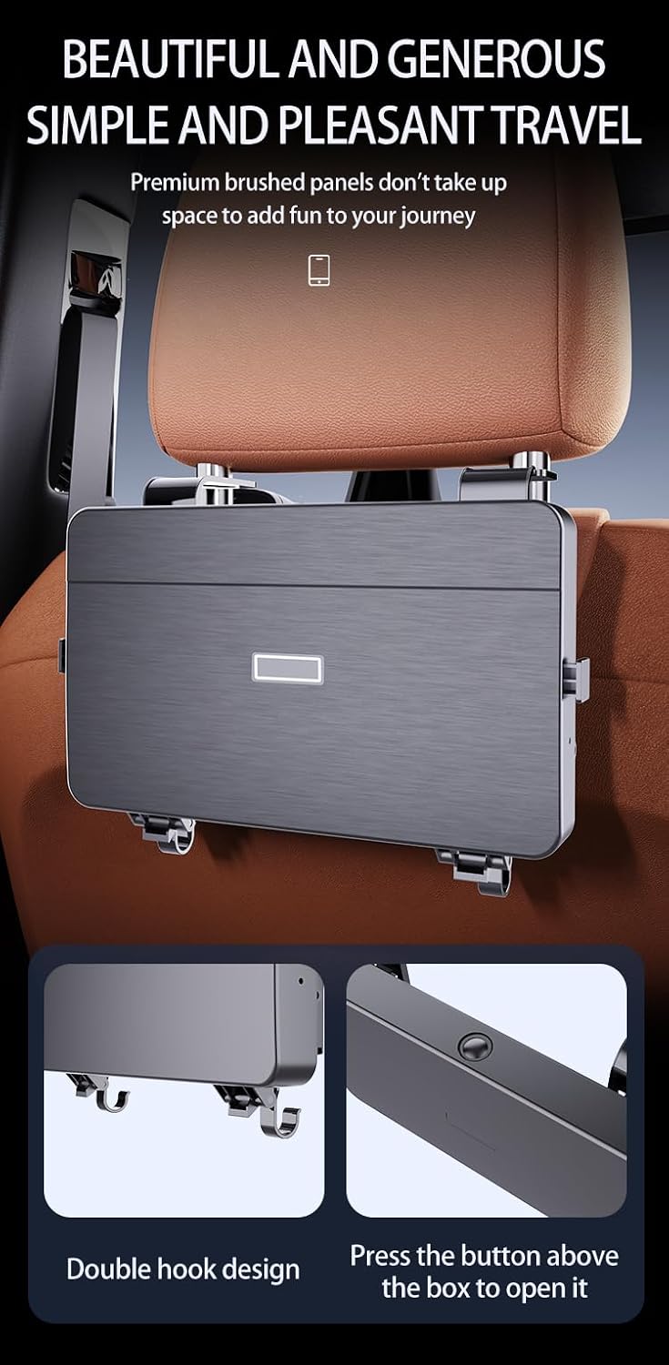 Car Storage Organizer, Multifunctional Car Seat Back Storage Organizer with Cup Holders Tissue Box Hook and Tray 3 in 1 Car Storage Box for SUV Truck Minivan Easy Install No Tools Needed (07)