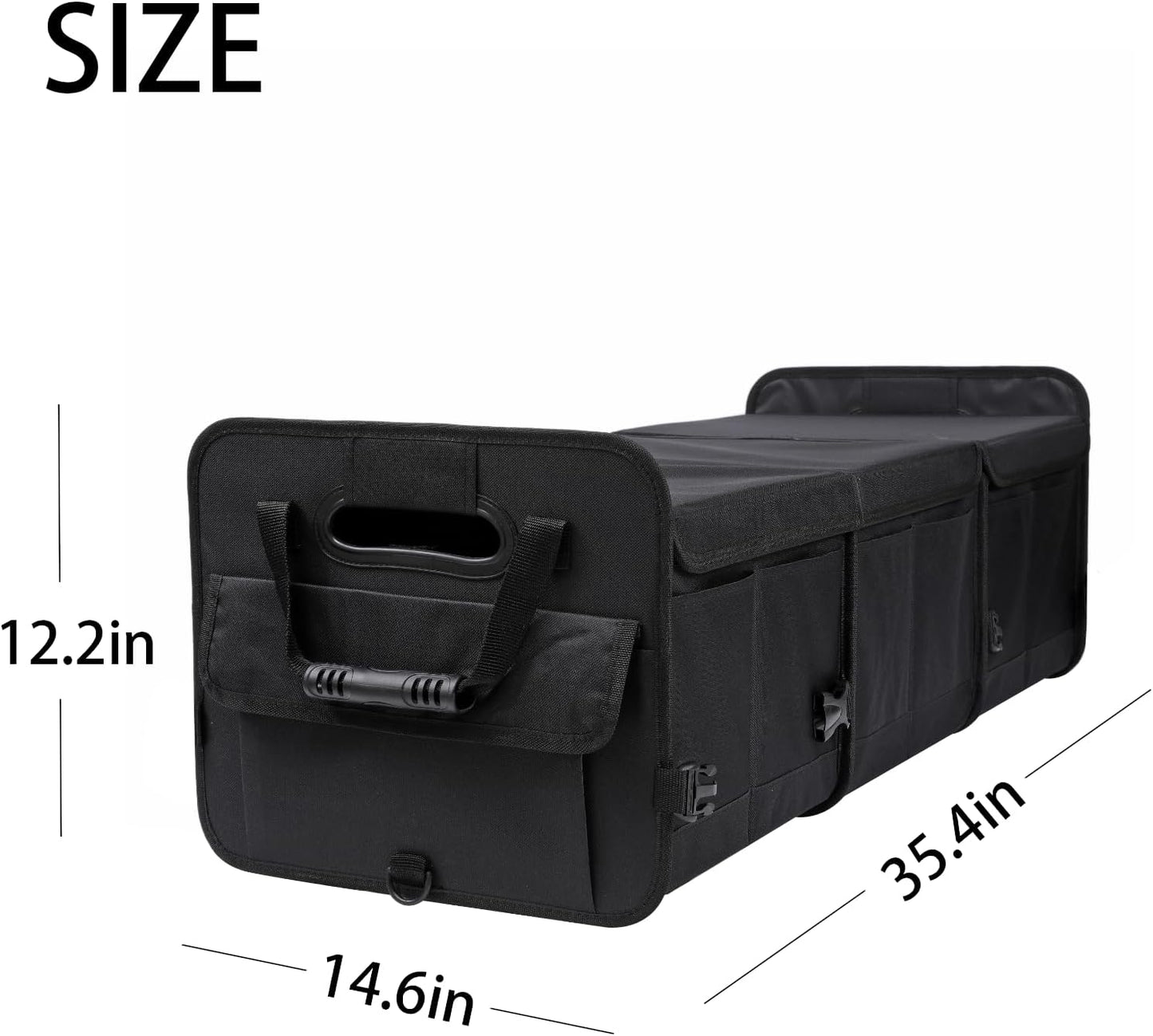 AOKJOY Car Trunk Organizer with Lid Storage Collapsible Multi Compartment Adjustable Straps for SUV, Truck, Sedan(Black) XL