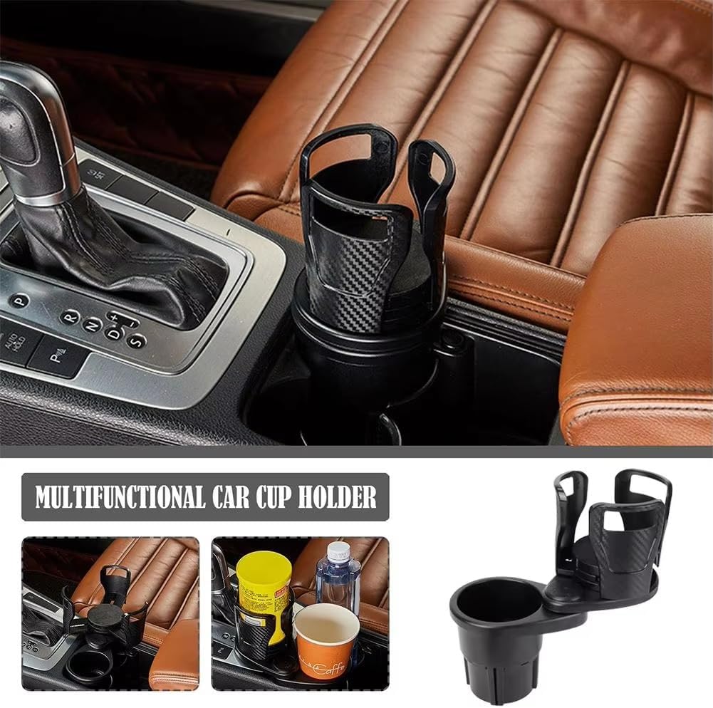 Car Cup Holder Expander for Audi A4 A5 & S5 RS5 2018-2022 2023 2024 2025, Multifunctional Dual Cup Mount with 360° Rotating Adjustable Carbon Fiber Texture Adapter