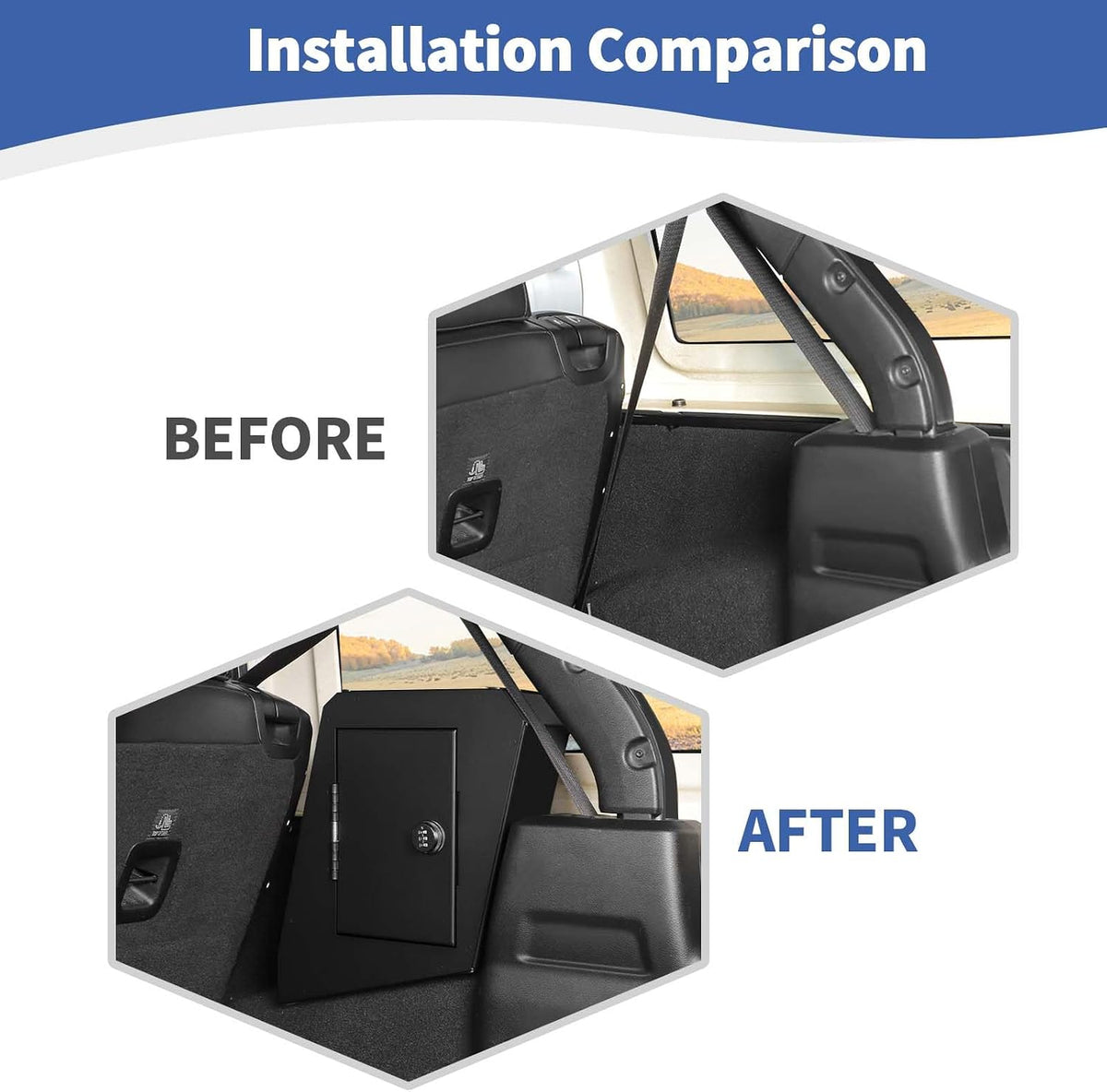 for Jeep JLU Right Side Trunk Safe Box with Security Lock for Jeep Wrangler JLU 2018-2023 4DR without Trunk Speaker Black Metal Storage Accessories