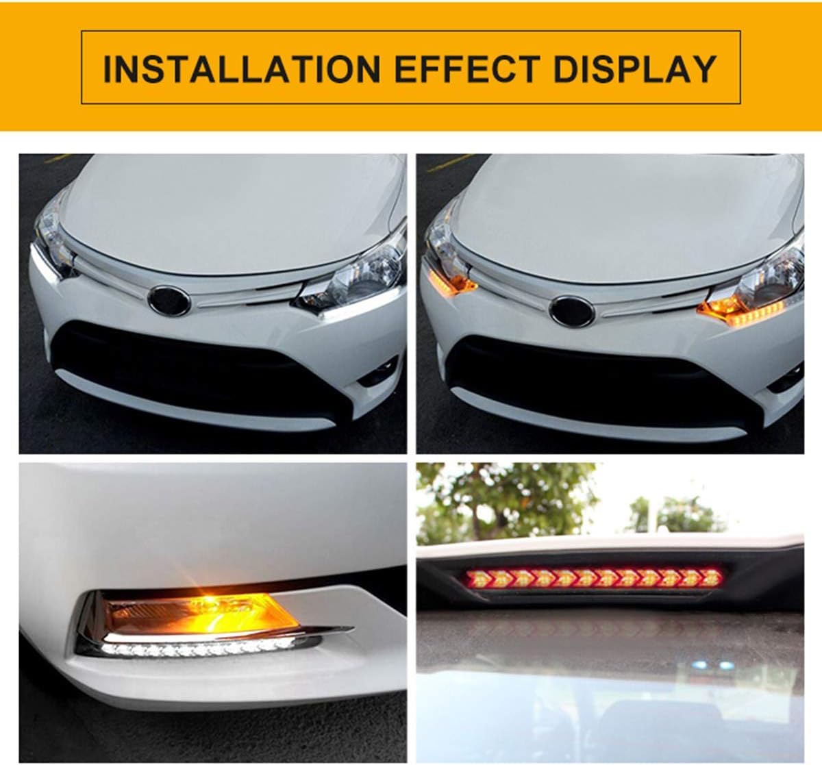 SOCAL-LED LIGHTING Arrow LED DRL Switchback Strips 10" (25cm) 12V Sequential Flashing Turn Signal Lights, Dual-Color Amber White, Pack of 2