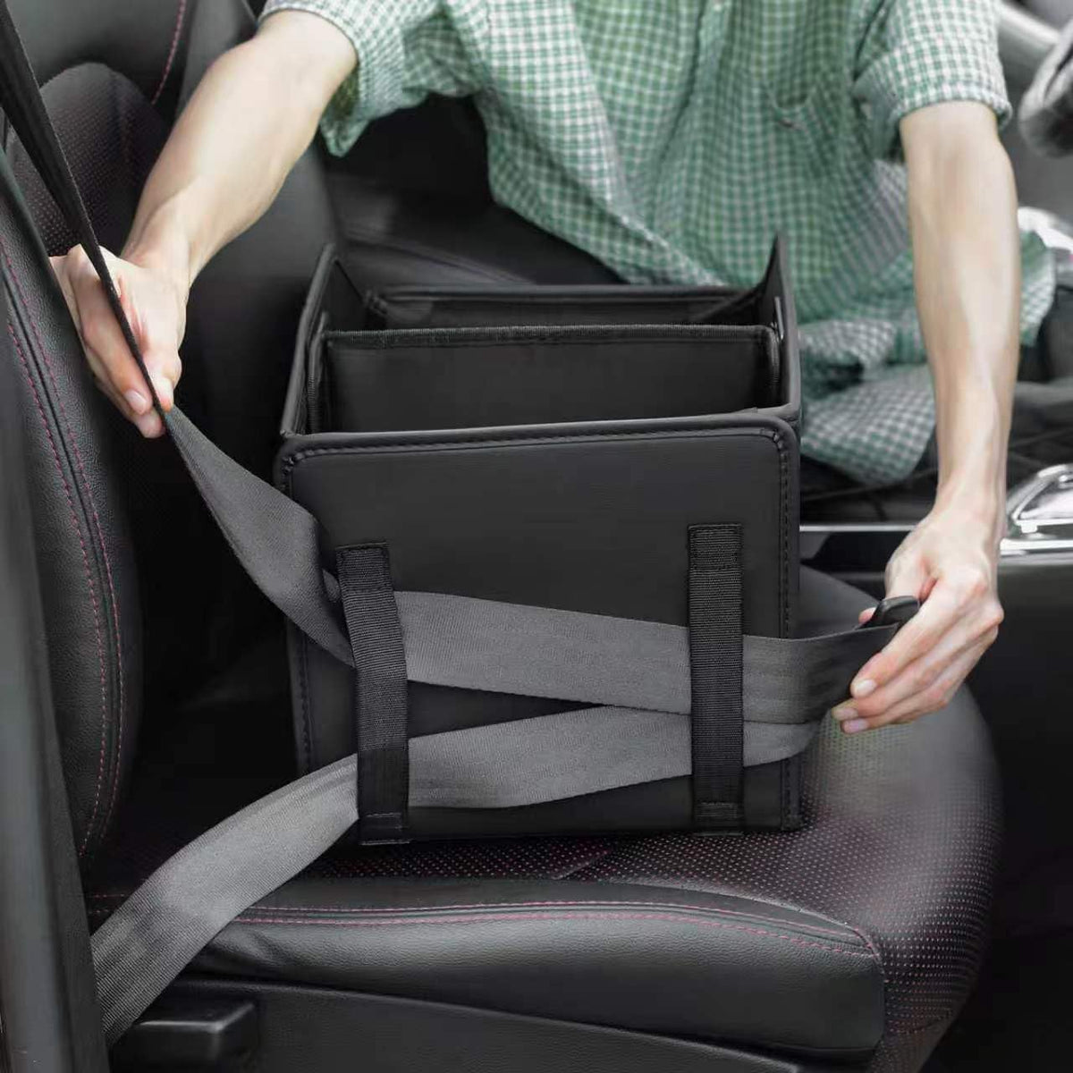Car Seat Storage Organizer,Reinforced Dividable PU Leather Car Caddy Basket