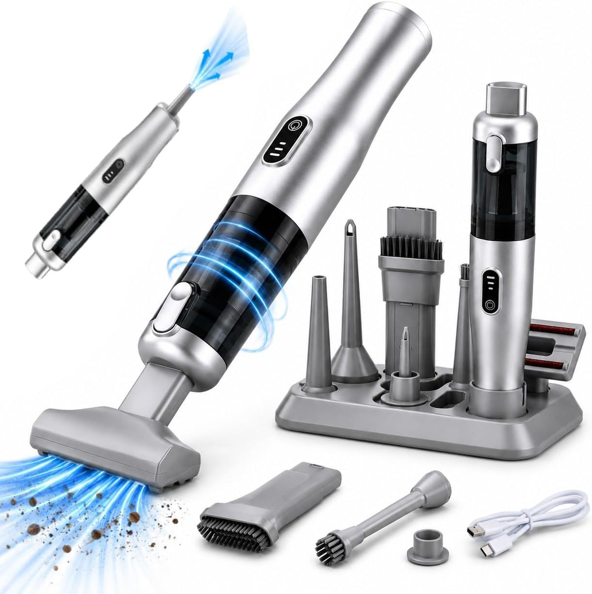 Car Vacuum Portable Cordless Handheld Vacuum Cleaner, 4-in-1 Mini Vacuum with 18,000Pa Suction, 6,000mAh Battery, Brushless Motor, 3 Suction Modes, USB-C, for Car, Home & Office