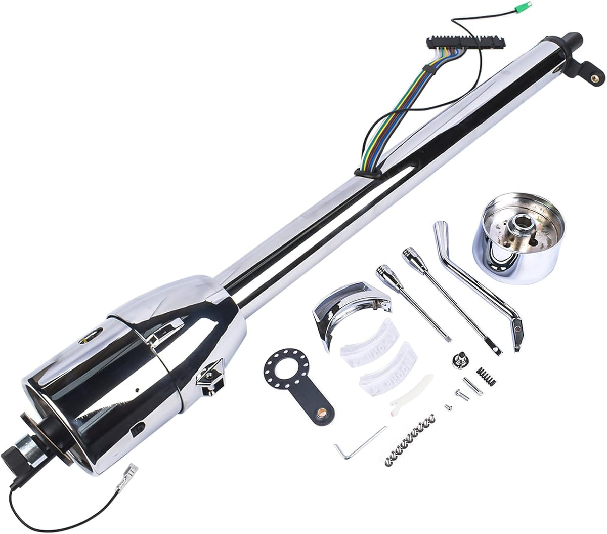 32" Chrome Automatic Tilt Steering Column Floor Shift Replacement for Chevy GM Hot Rod No Key w/ 9 Hole Adapter R91002C-32 Stainless Steel