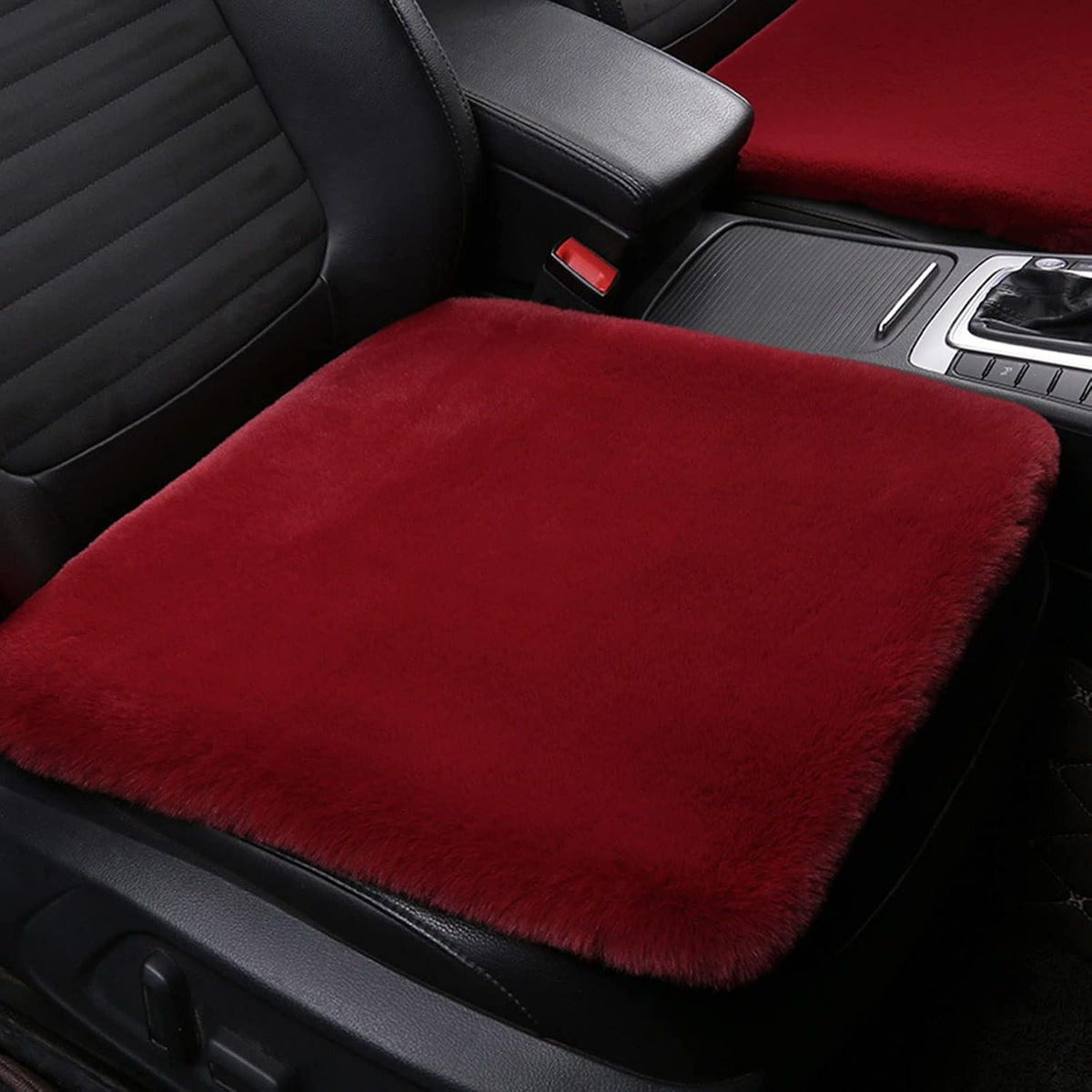 1 Set 3 pcs Soft Fluffy Auto Seat Cover Faux Wool Auto Front & Back Seat Pad Car Seat Cover Protector Cushion Soft Warm for Winter Mat Universal Fit (Wine red)