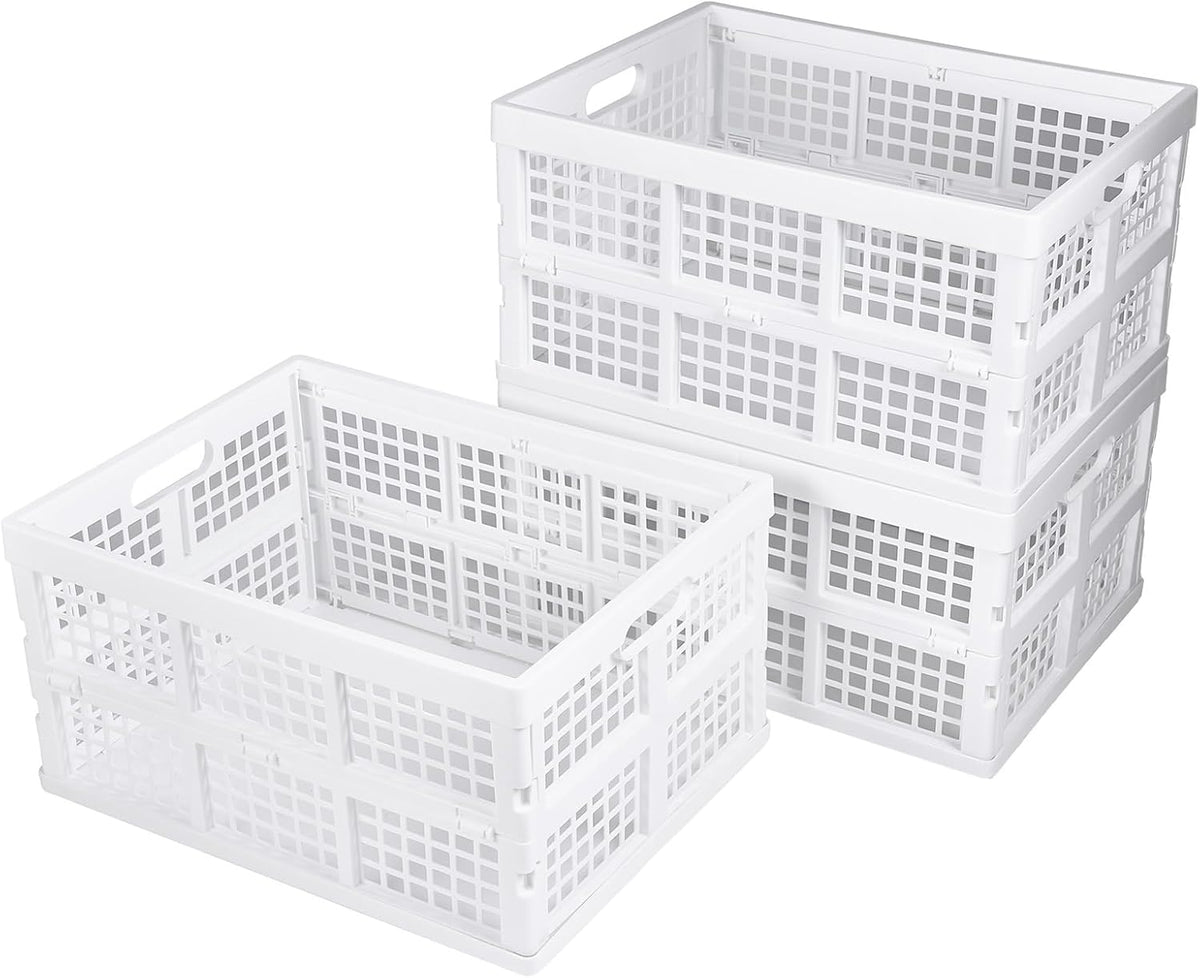 Aebeky 3-Pack Plastic Collapsible Storage Crates-30L,Foldable Plastic Crates for Storage (White)