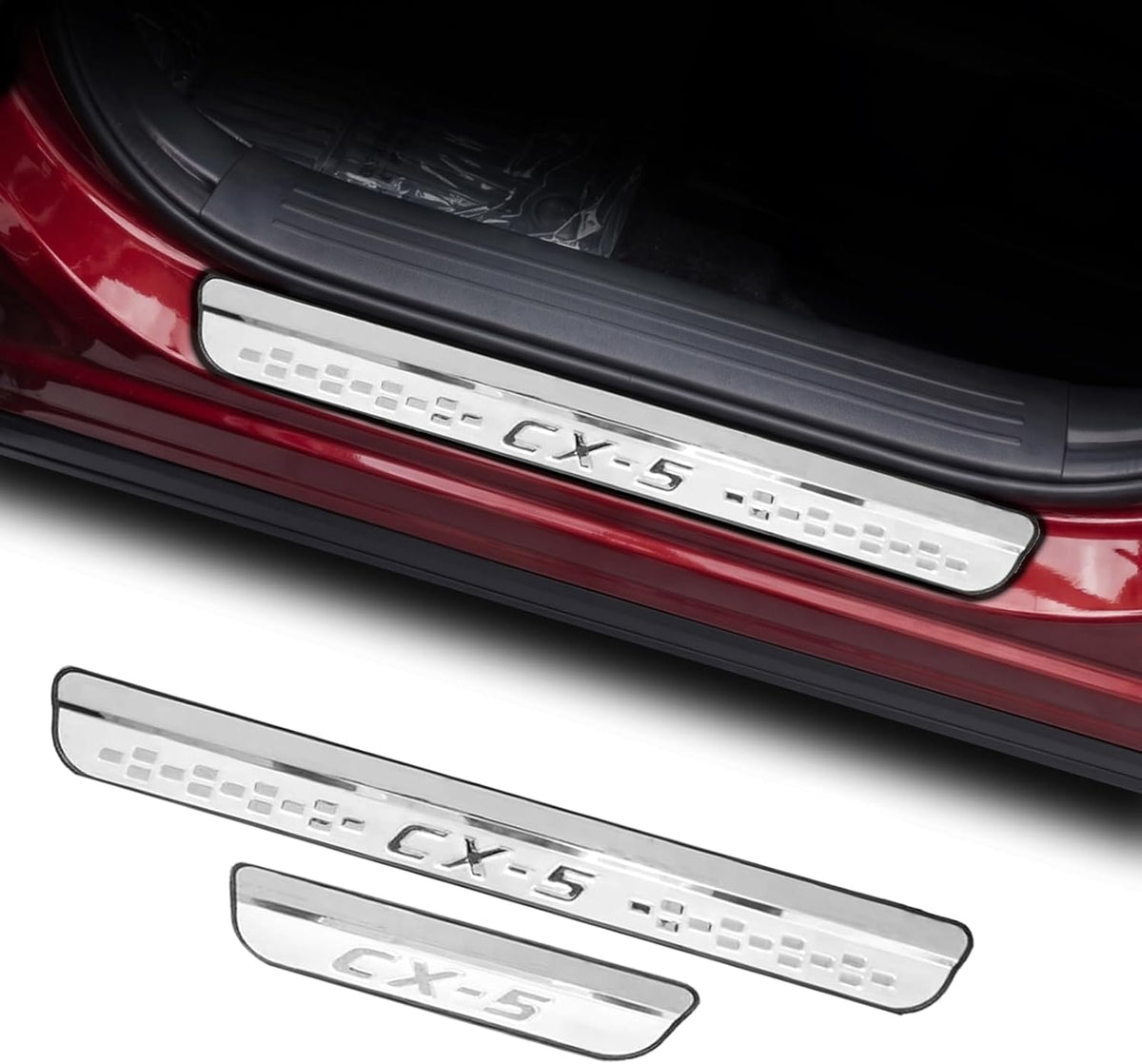 Steel Chrome Door Sill Protector for Mazda CX-5 2013-2025, Honeycomb-Pattern Accessories Plates Cover Auto Interior Accessory Kick Panels Trim Guard