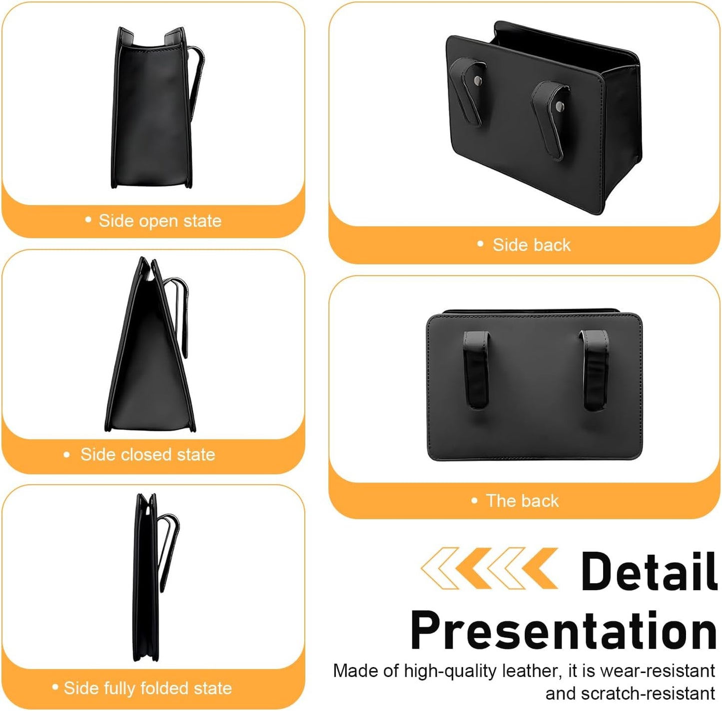 Car Trash Can, Foldable Multi-function Leather Mini Garbage Bin, Waterproof Scratch-resistant Hanging Storage Container, Universal Interior Organizer for Cars SUVs Trucks (Black)