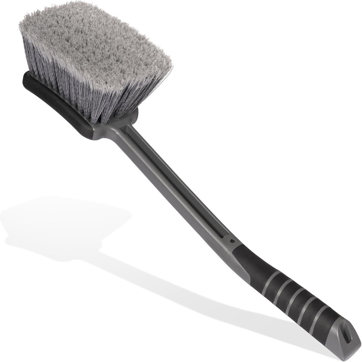 Car Wash Brush(Upgraded Design), 17" Long Handle, Flagged Bristles, Rubber-Protected Head, Non-Slip Ergonomic Grip for Tires, Undercarriage, Wheels, Grill, Fender Wells, SUVs & Cars