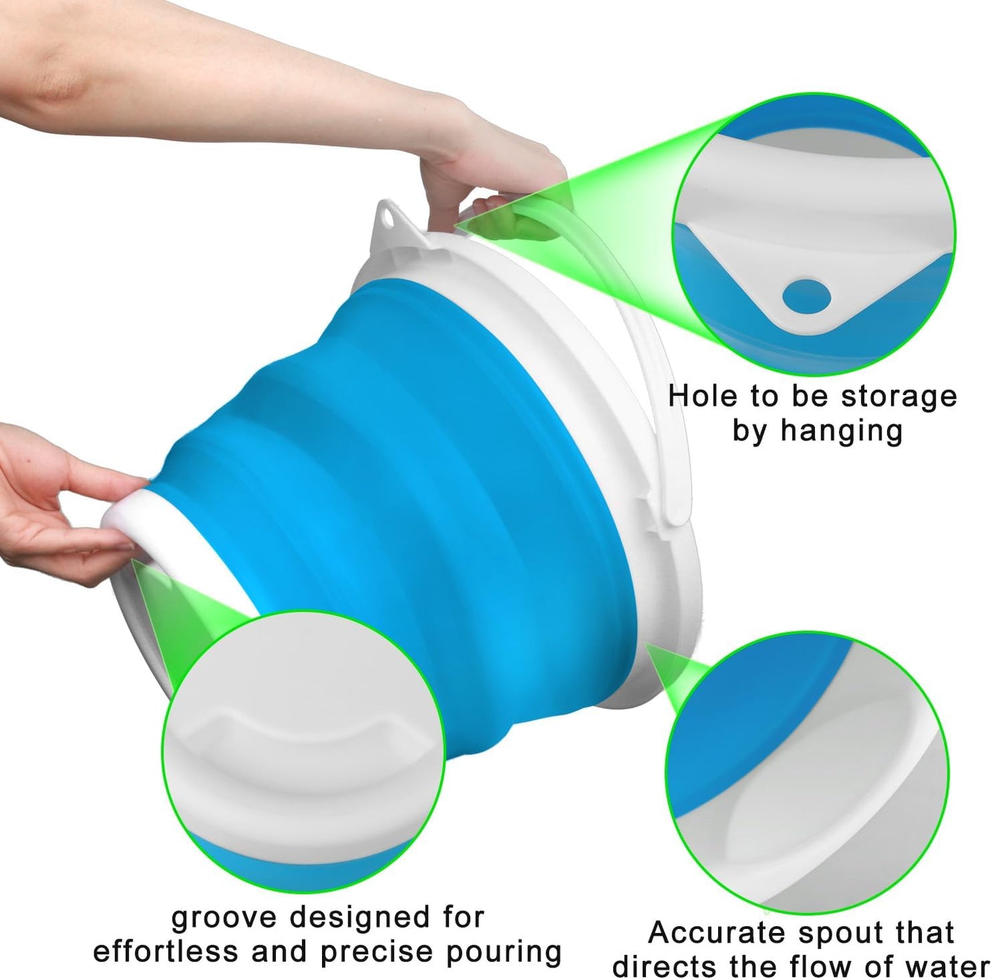 10L Collapsible Mop Bucket with Handle for Cleaning, Portable Car Wash Bucket Garden Cleaning Supplies, Ice Buckets for Parties Camping Fishing, Foldable Wash Basin Tub RV Accessories Household Use