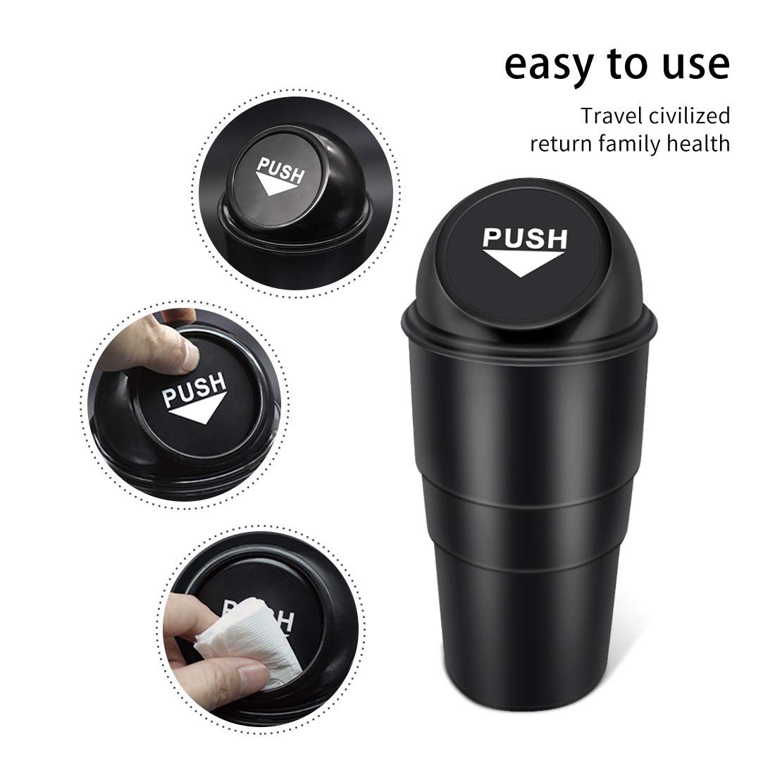Cup Holder Trash Can, Leakproof Car Trash Can with Lid, Trash Bin for Car Accessories, Mini Garbage Bin Organizer for Automotive Office Home Kitchen, Applicable to Women and Men