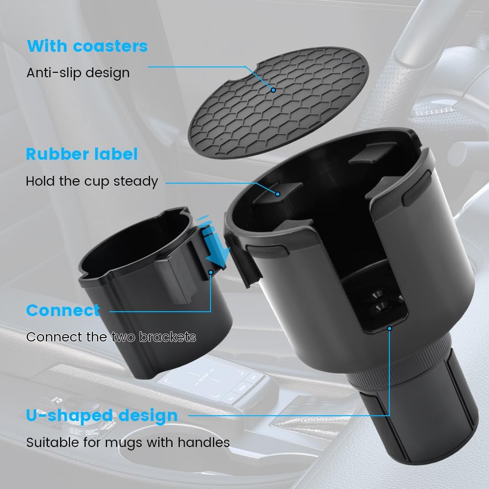 Car Cup Holder Expander, 2-in-1 Adjustable Adapter for 10-48oz Mugs