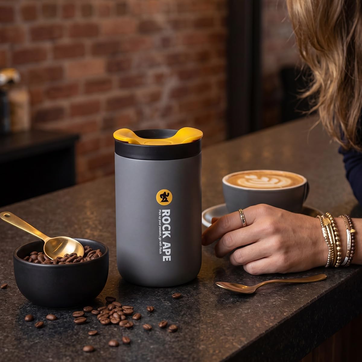 ROCK APE 8oz Small Insulated Espresso Cups with Lid, 316 Medical Grade Stainless Steel Travel Coffee Mug, Fits Under Espresso Machine, Portable Vacuum Tumbler, Leakproof