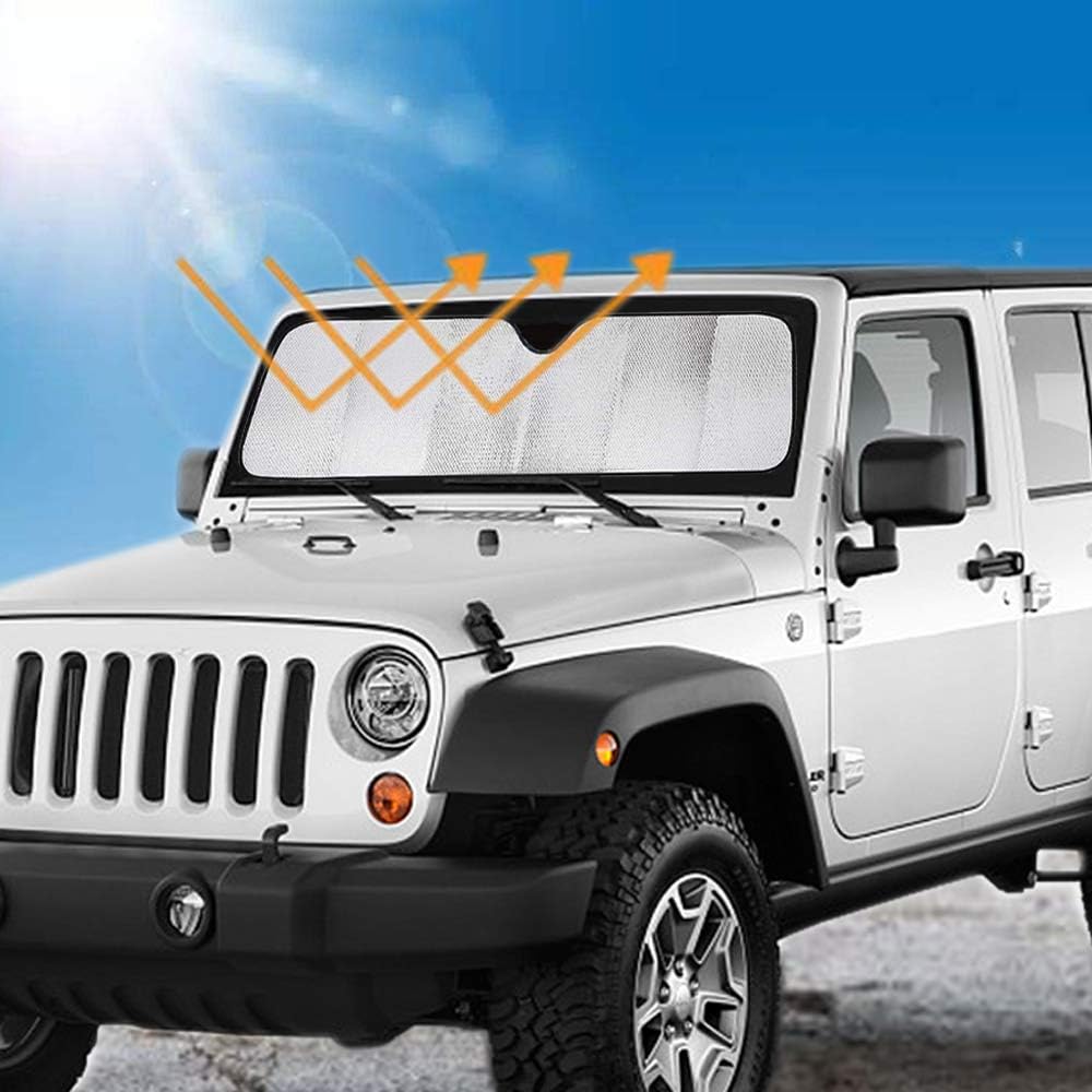 Big Hippo Windshield Sun Shade for 2007-2023 Wrangler Rubicon Sahara TJ JK JKU 2 &amp; 4 Door-Blocks UV Rays Sun Visor Protector,Car Sun Shade Keep Your Vehicle Cool,Car Window Shade